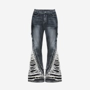 BLR Destroyed Crush Double Line Washing Denim Pants Blue