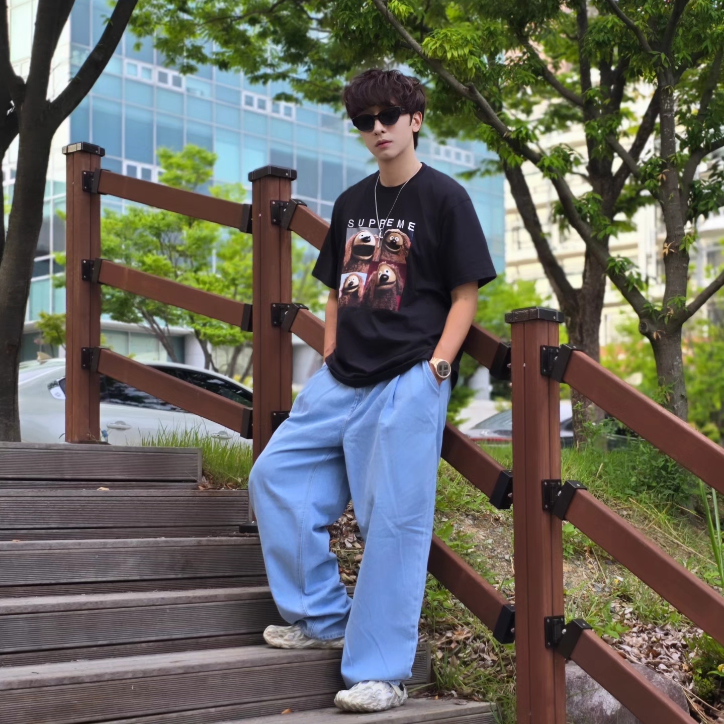 Supreme Rowlf T-Shirt Black - 24SS, Samsung Galaxy Watch6 44mm LTE Silver (Korean Ver.) 착용 스타일 - 5