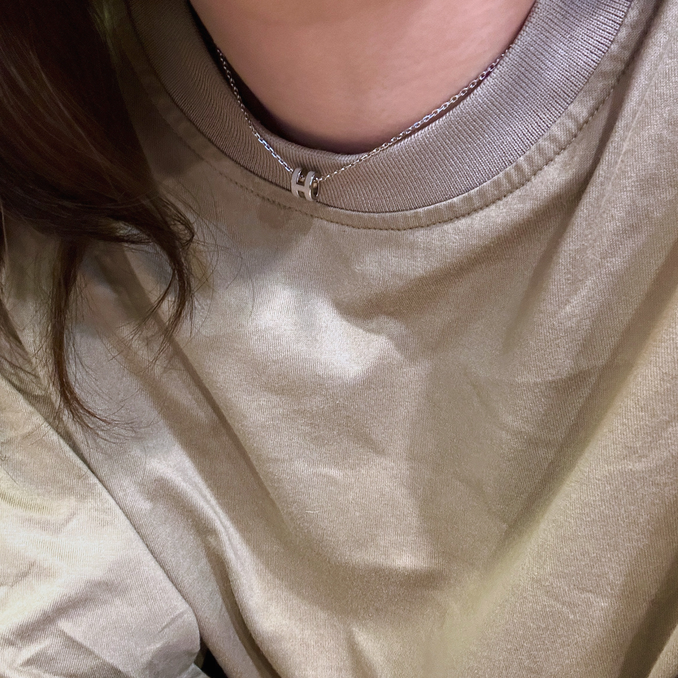 (W) Hermes Mini Pop H Pendant Palladium & Marron Glace, (W) Wooyoungmi Blur Graphic T-Shirt Black - 24SS 착용 스타일