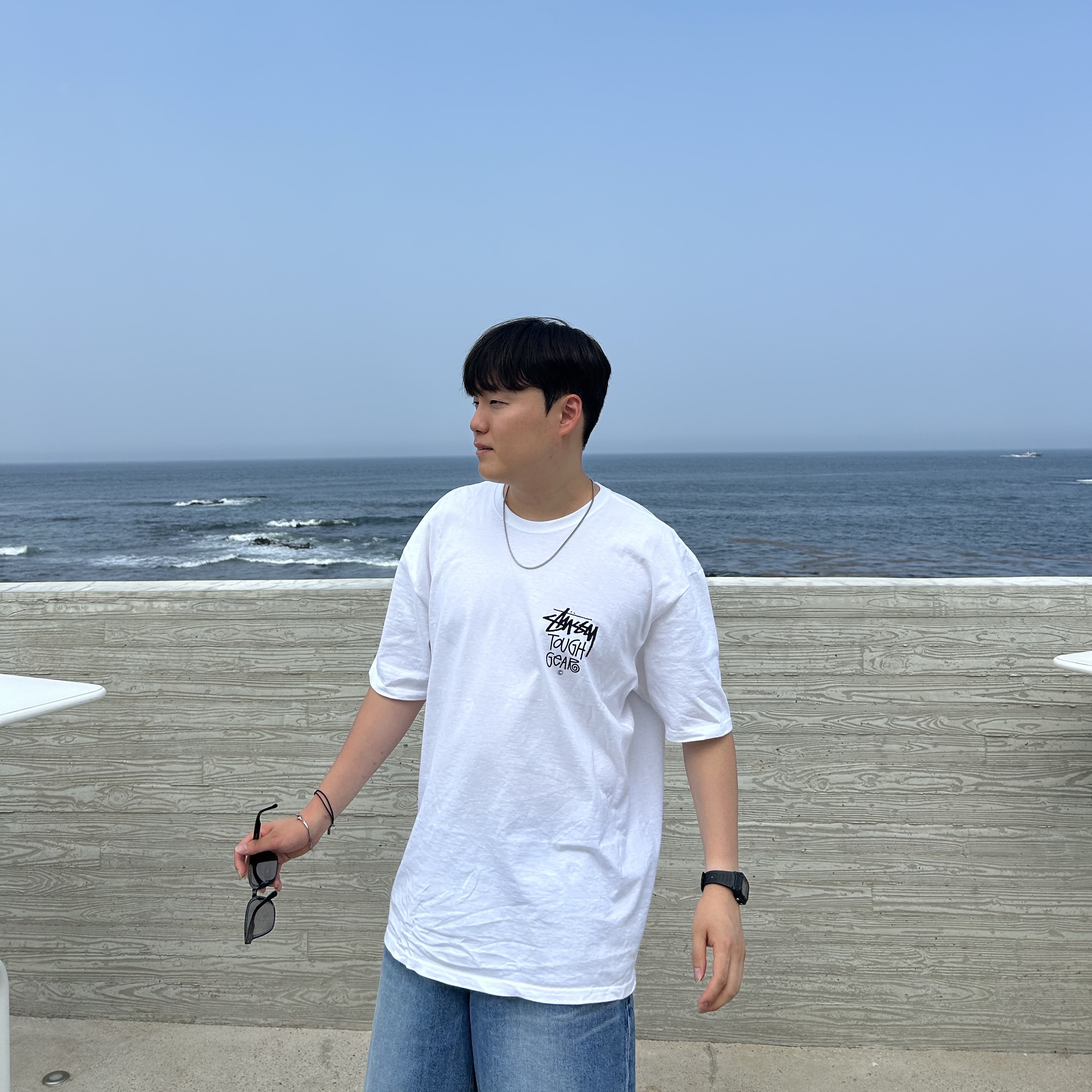 Stussy Tough Gear T-Shirt White 착용 스타일 - 6