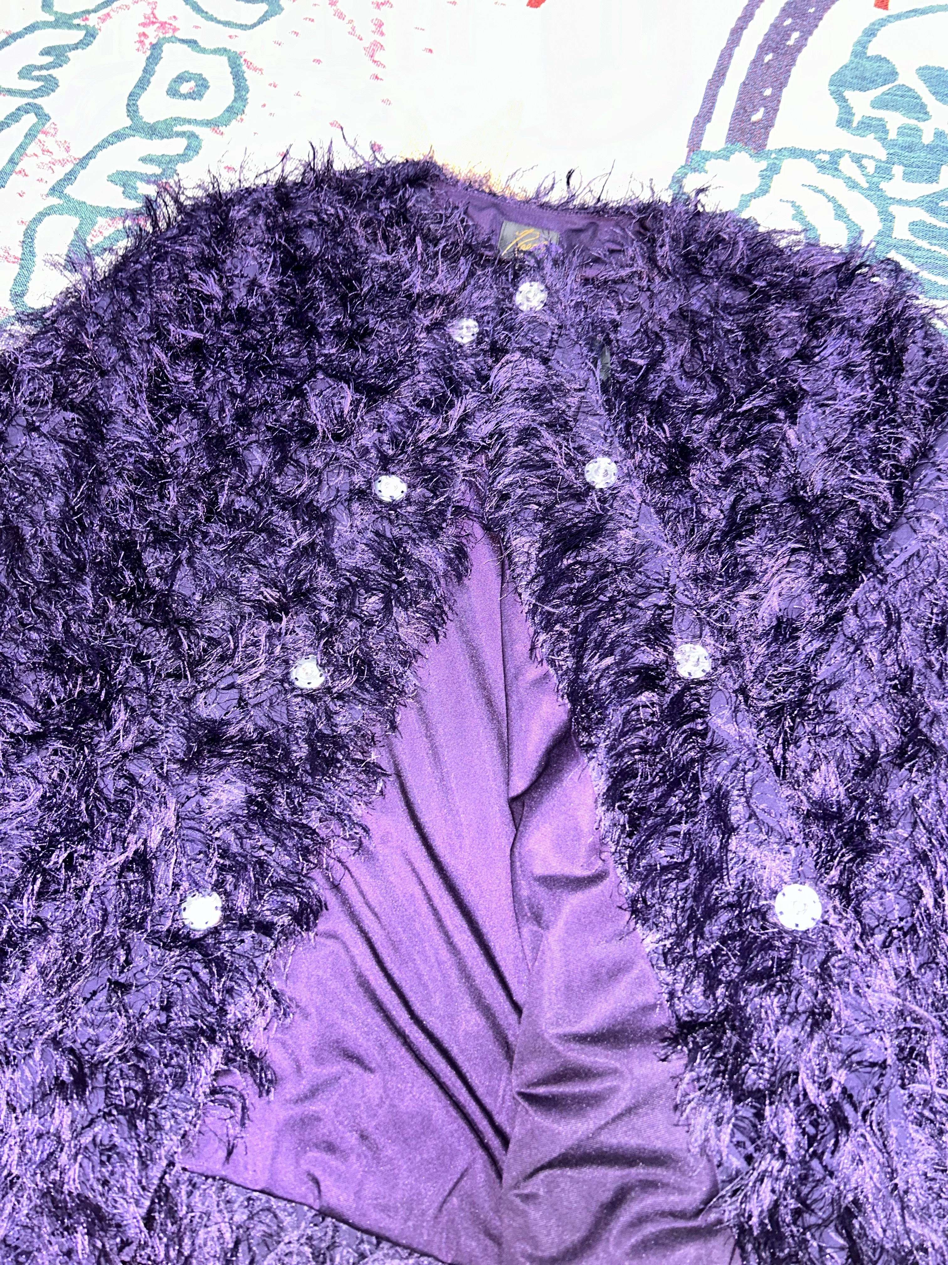 Needles Argyle Fringe Snap Cardigan Purple 착용 스타일 - 1
