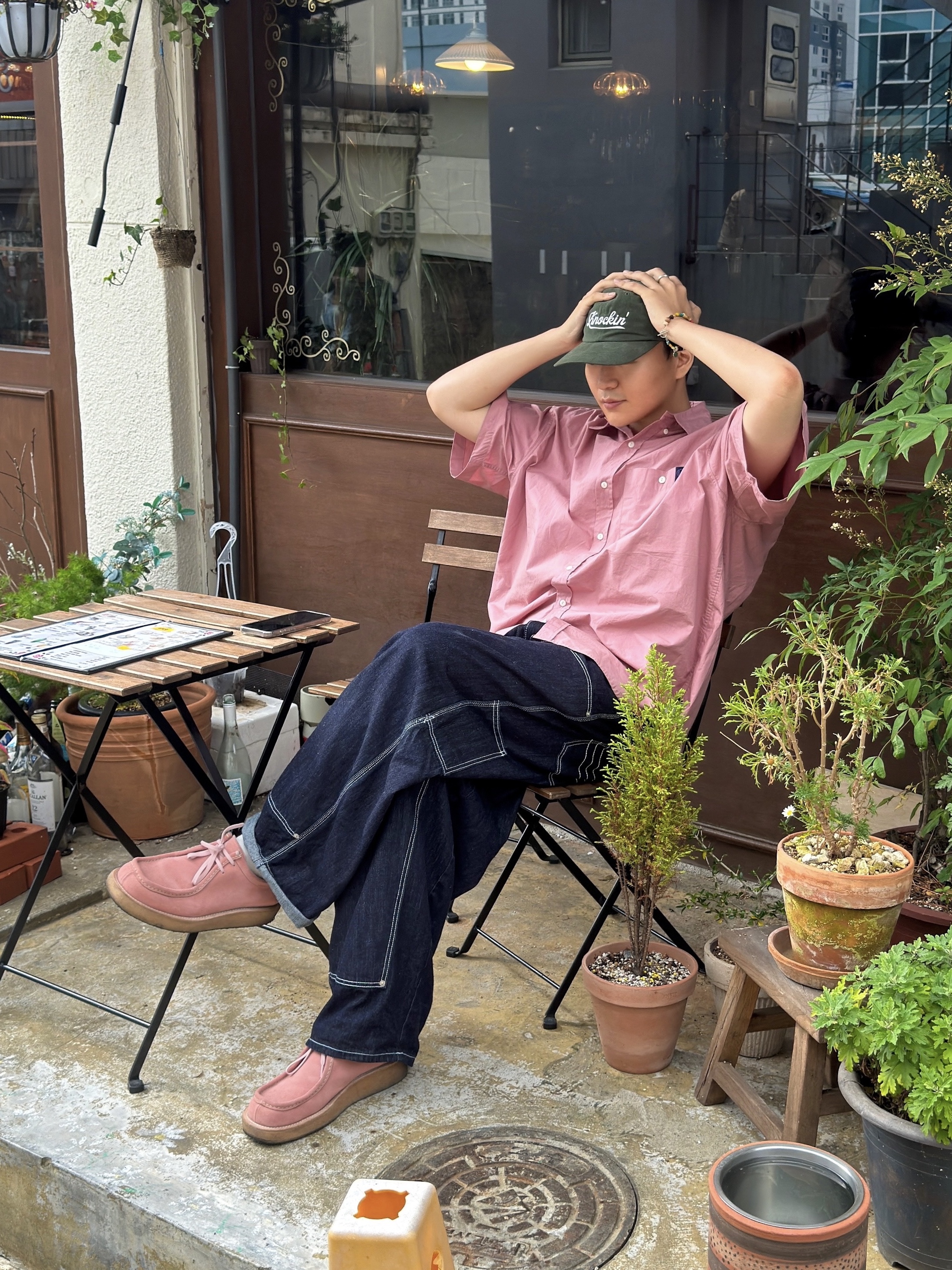 Ogarp Knockin Logo B.B Cap Green 착용 스타일 - 3