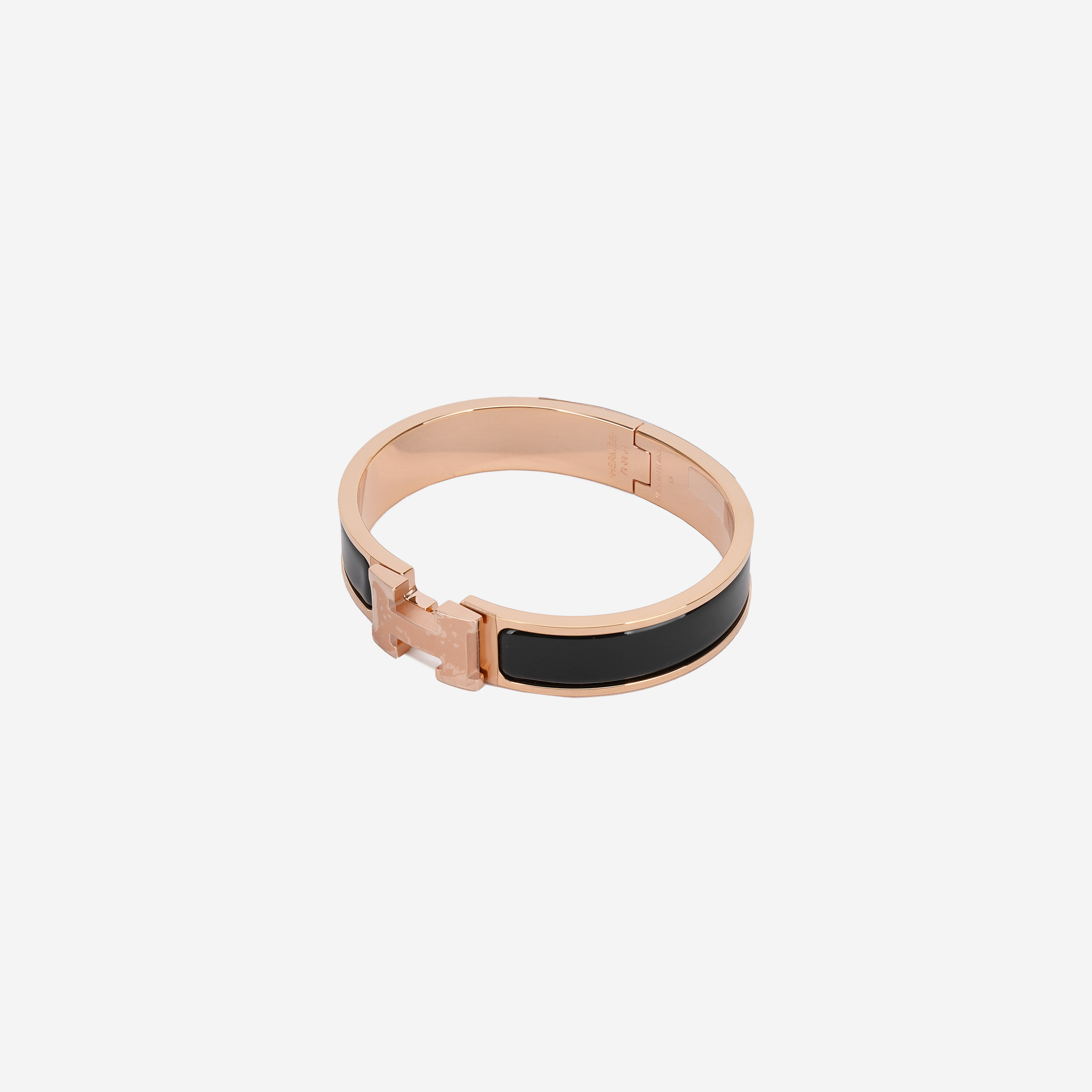 (W) Hermes Clic H Bracelet Rose Gold & Noir