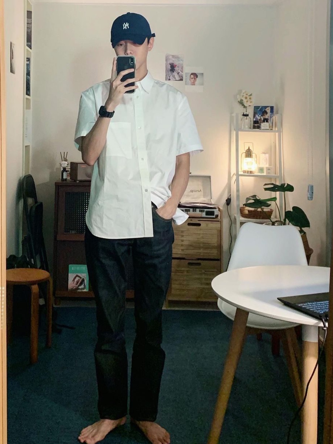 Human Made Duck S/S Shirt White, Stussy Boxy Flat Hem Crinkled Shirt Blue Check 착용 스타일 - 6