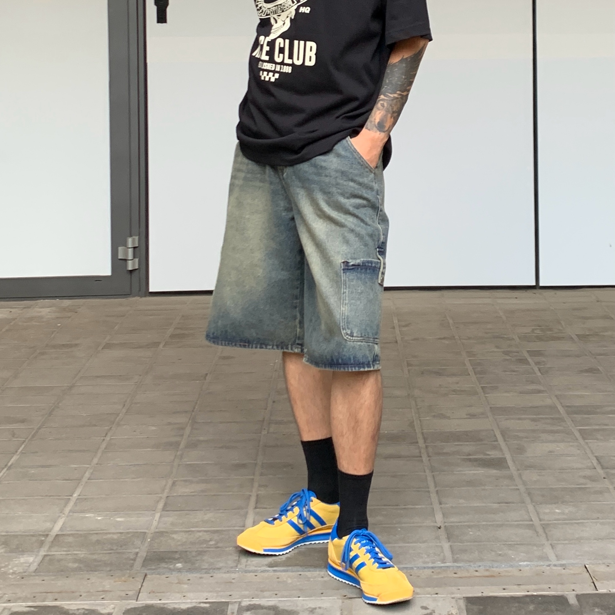 Adidas SL 72 RS Utility Yellow Bright Royal 착용 스타일 - 5