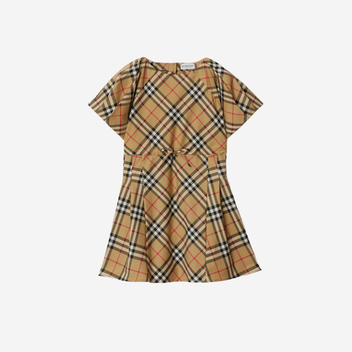8078340 (Kids) Burberry Pleated Check Stretch Cotton Dress Archive Beige
