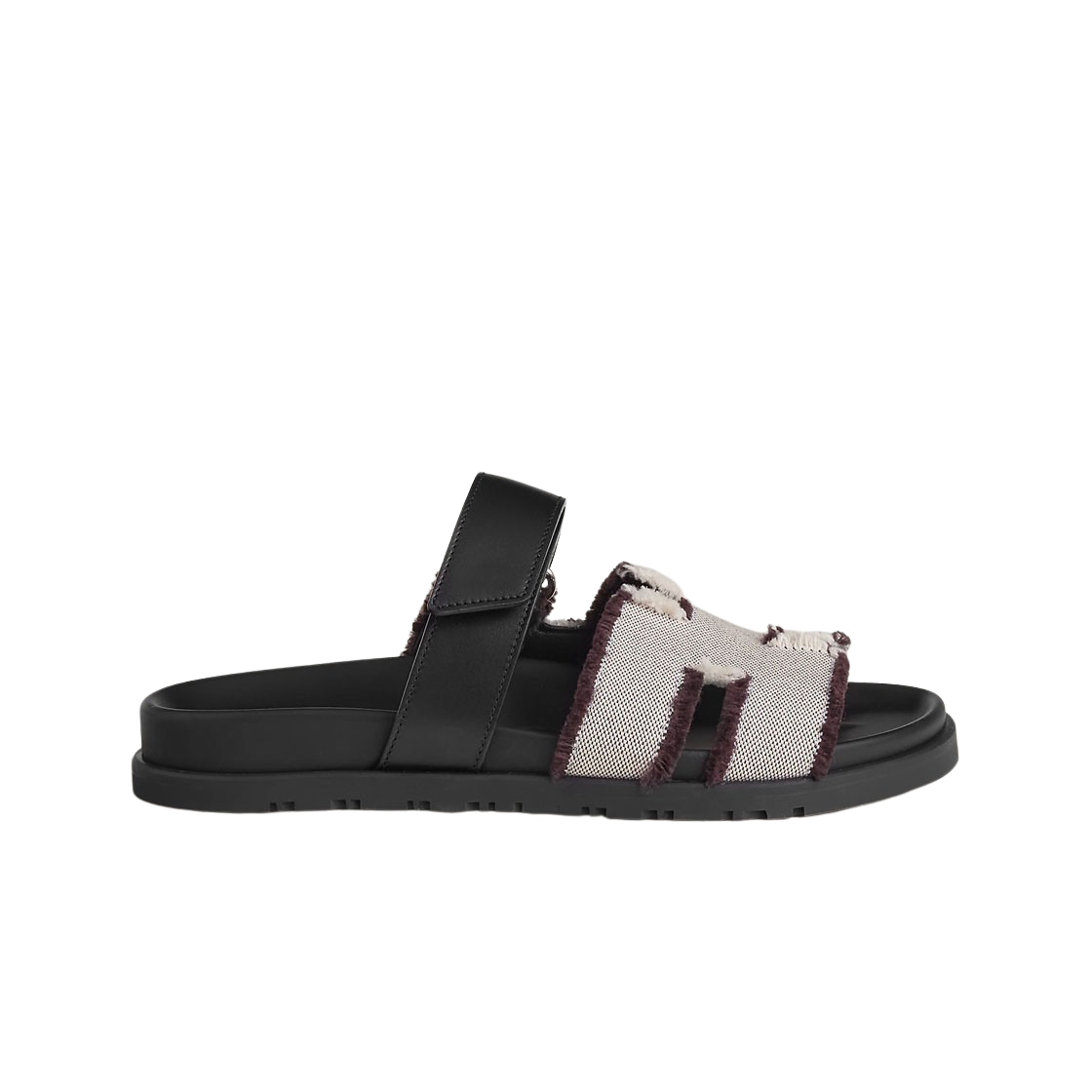 (W) 에르메스 시프레 샌들 프린지 H 캔버스 카프스킨 & 프루누아 누아((W) Hermes Chypre Sandal Fringed H Canvas Calfskin & Prunoir Noir) - 1