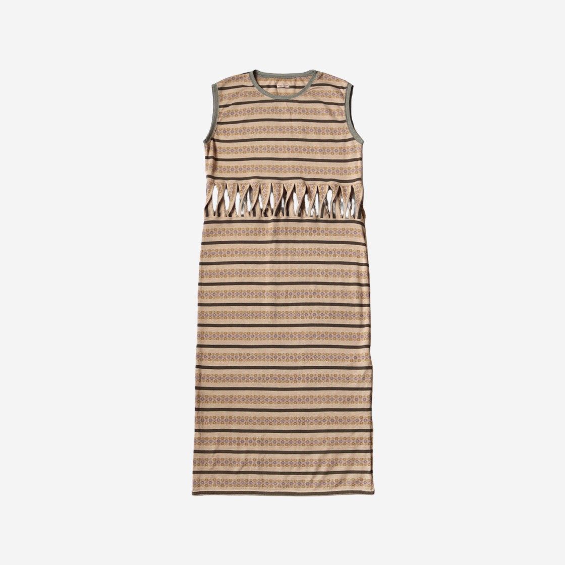 (W) Kapital Sunrise Jacquard Border Jersey Abekobear Sleeveless Dress Beige Khaki 상세 이미지 1