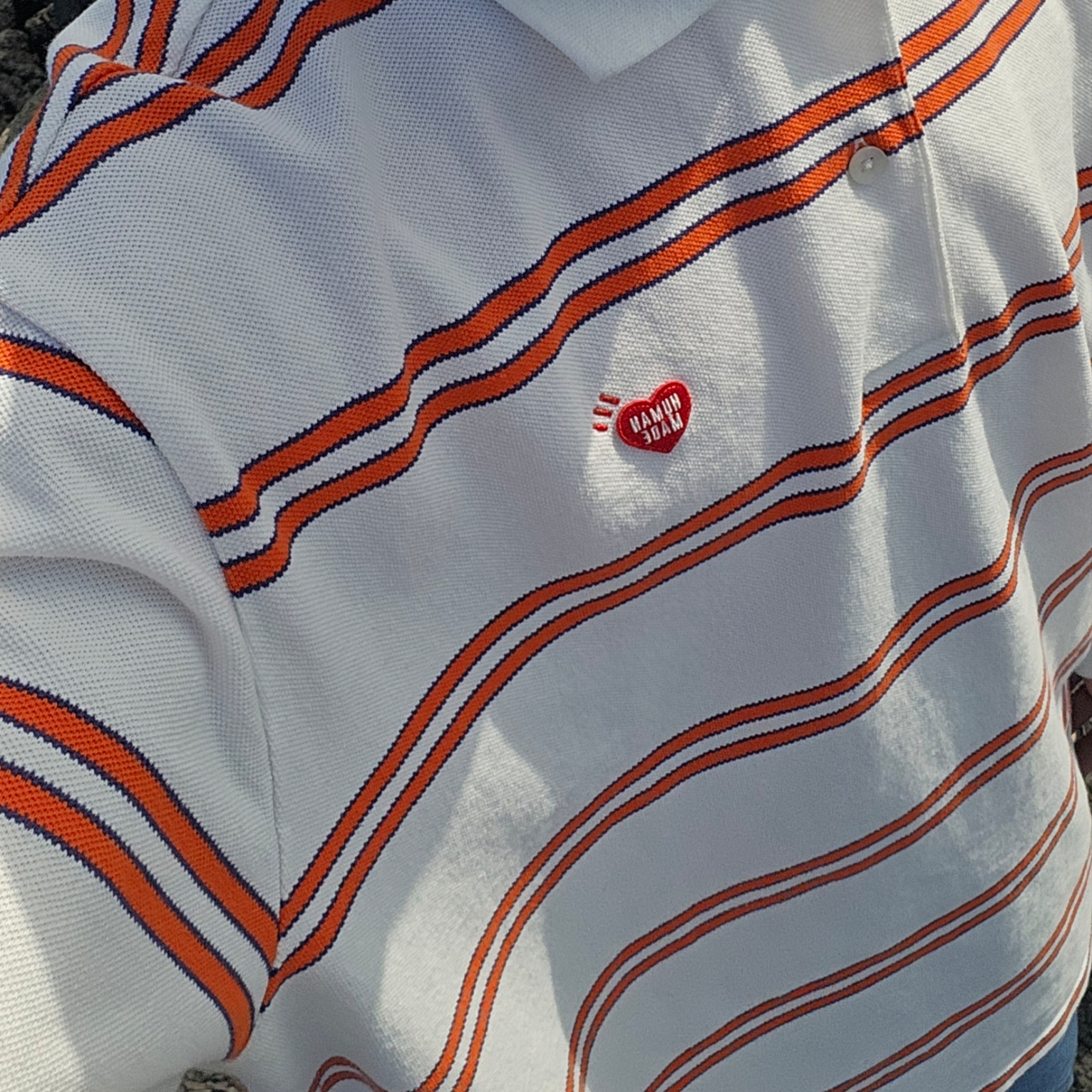 Human Made L/S Polo Shirt White 착용 스타일