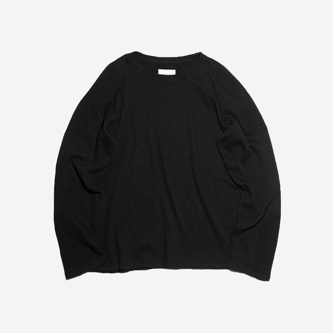 24ep1ts004B Gatherlazy Biker Patch Waffle Long Sleeve Black