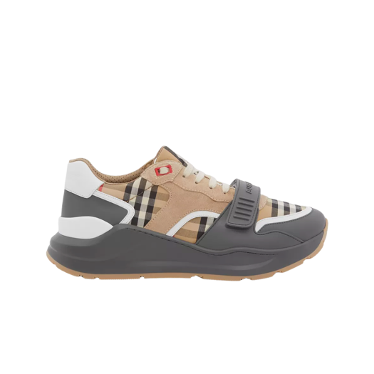 Burberry Ramsey Vintage Check Leather Suede Sneakers Beige