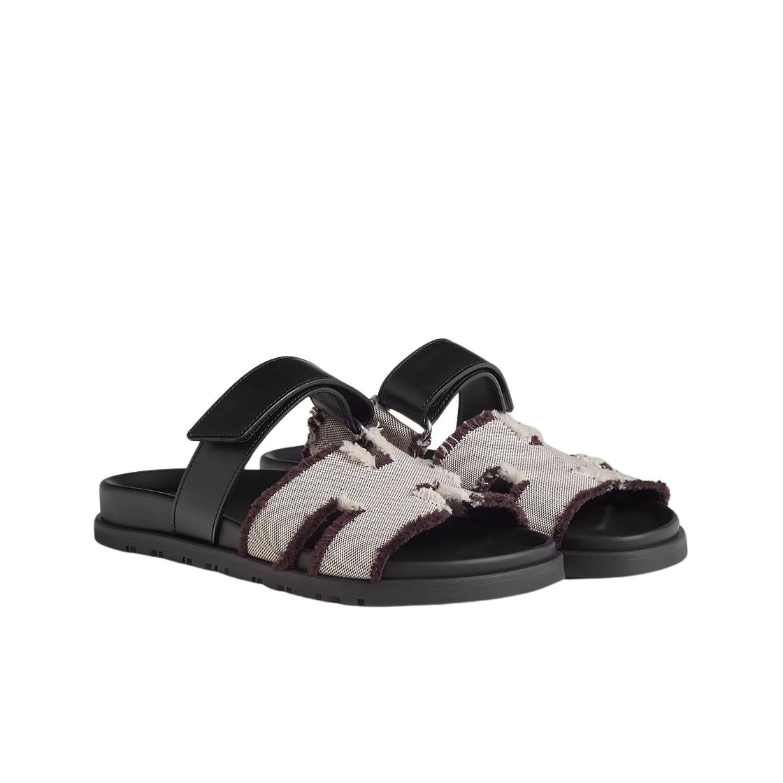 (W) 에르메스 시프레 샌들 프린지 H 캔버스 카프스킨 & 프루누아 누아((W) Hermes Chypre Sandal Fringed H Canvas Calfskin & Prunoir Noir) - 2