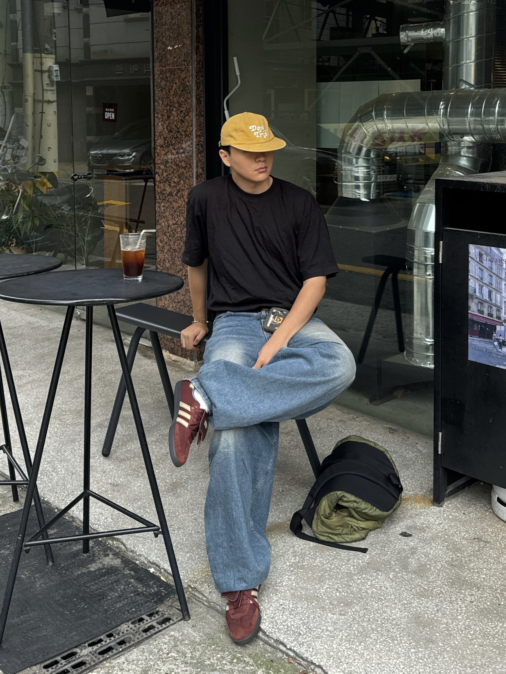 Free & Easy Don't Trip Washed Hat Mustard, Adidas x Wales Bonner Nylon Samba Fox Brown Sandy Beige 착용 스타일 - 2