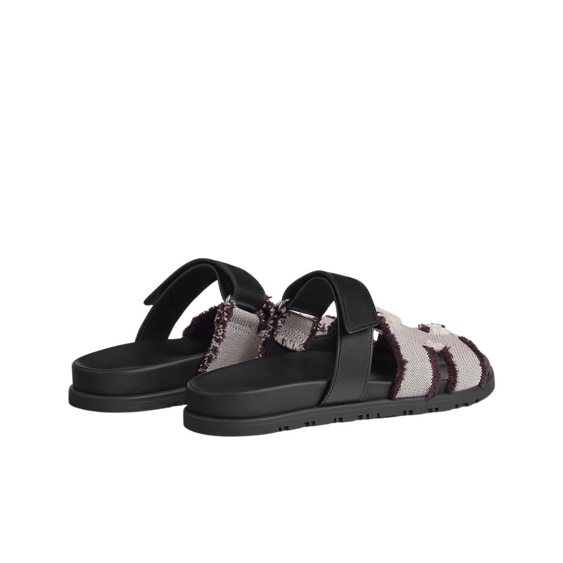(W) 에르메스 시프레 샌들 프린지 H 캔버스 카프스킨 & 프루누아 누아((W) Hermes Chypre Sandal Fringed H Canvas Calfskin & Prunoir Noir) - 3