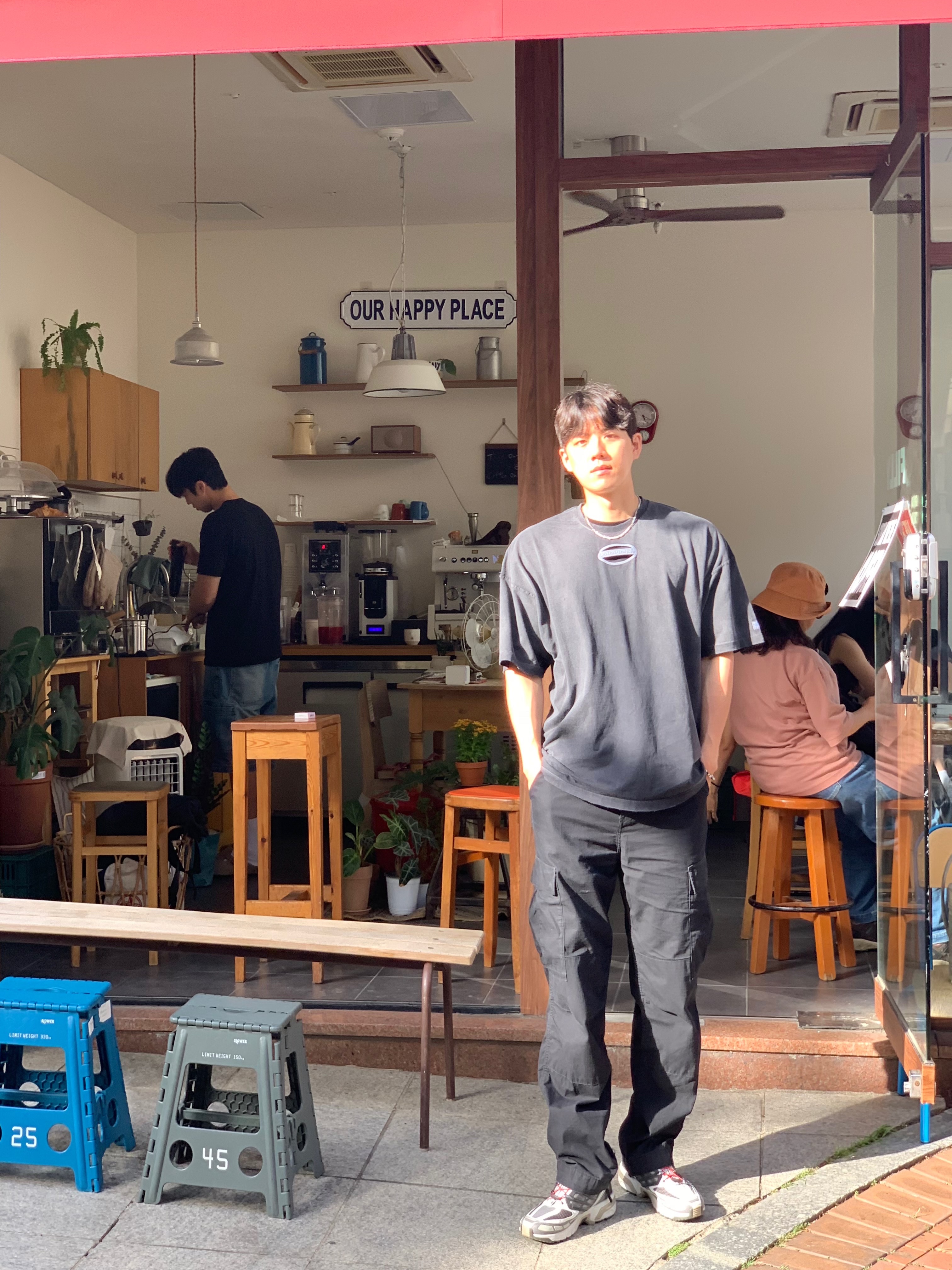 Salomon ACS Pro Beluga Vintage Khaki, Carhartt WIP Columbia Ripstop Regular Cargo Pants Black 착용 스타일 - 2