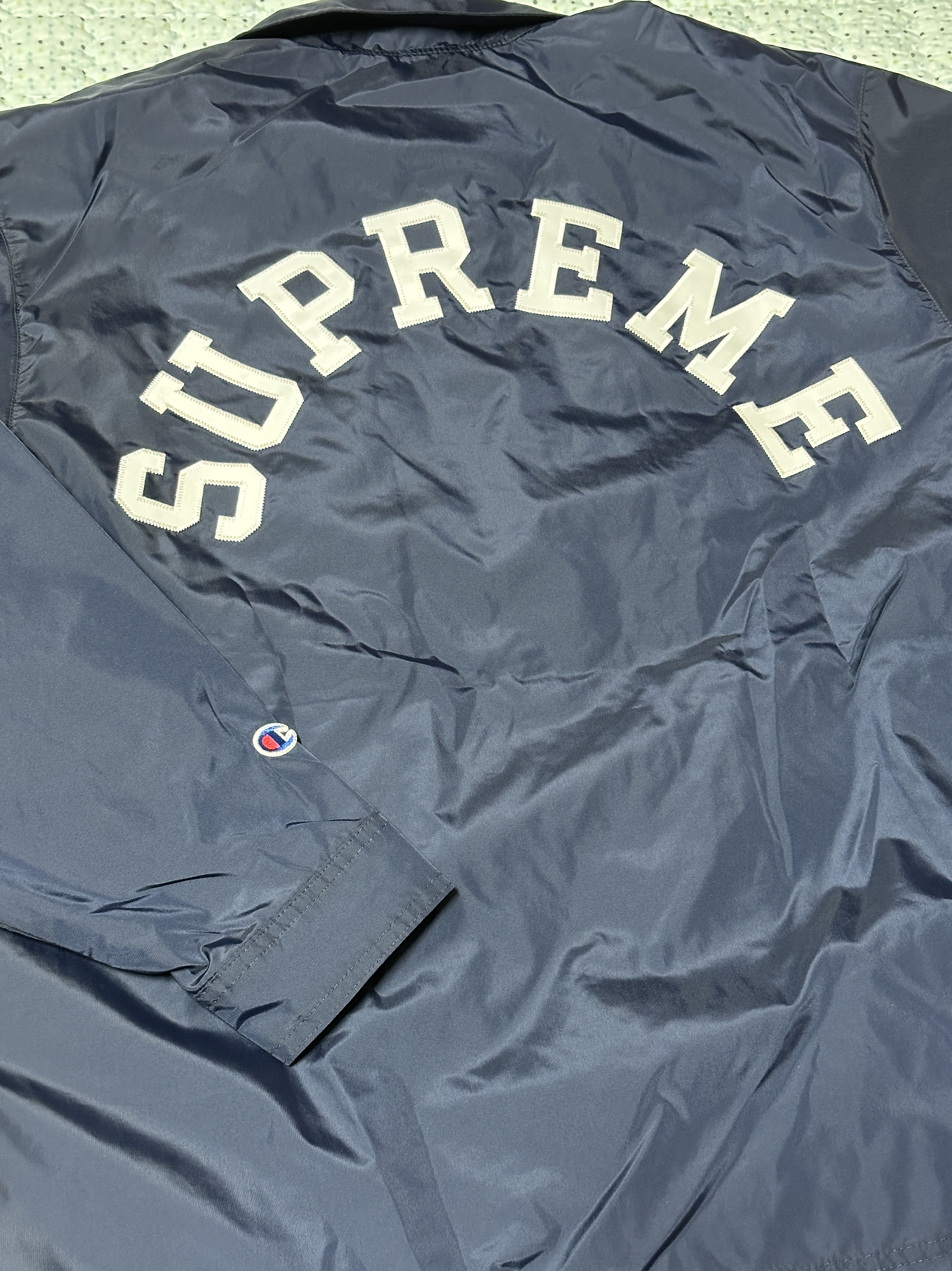 Supreme x Champion Coaches Jacket Navy - 24SS 착용 스타일 - 1