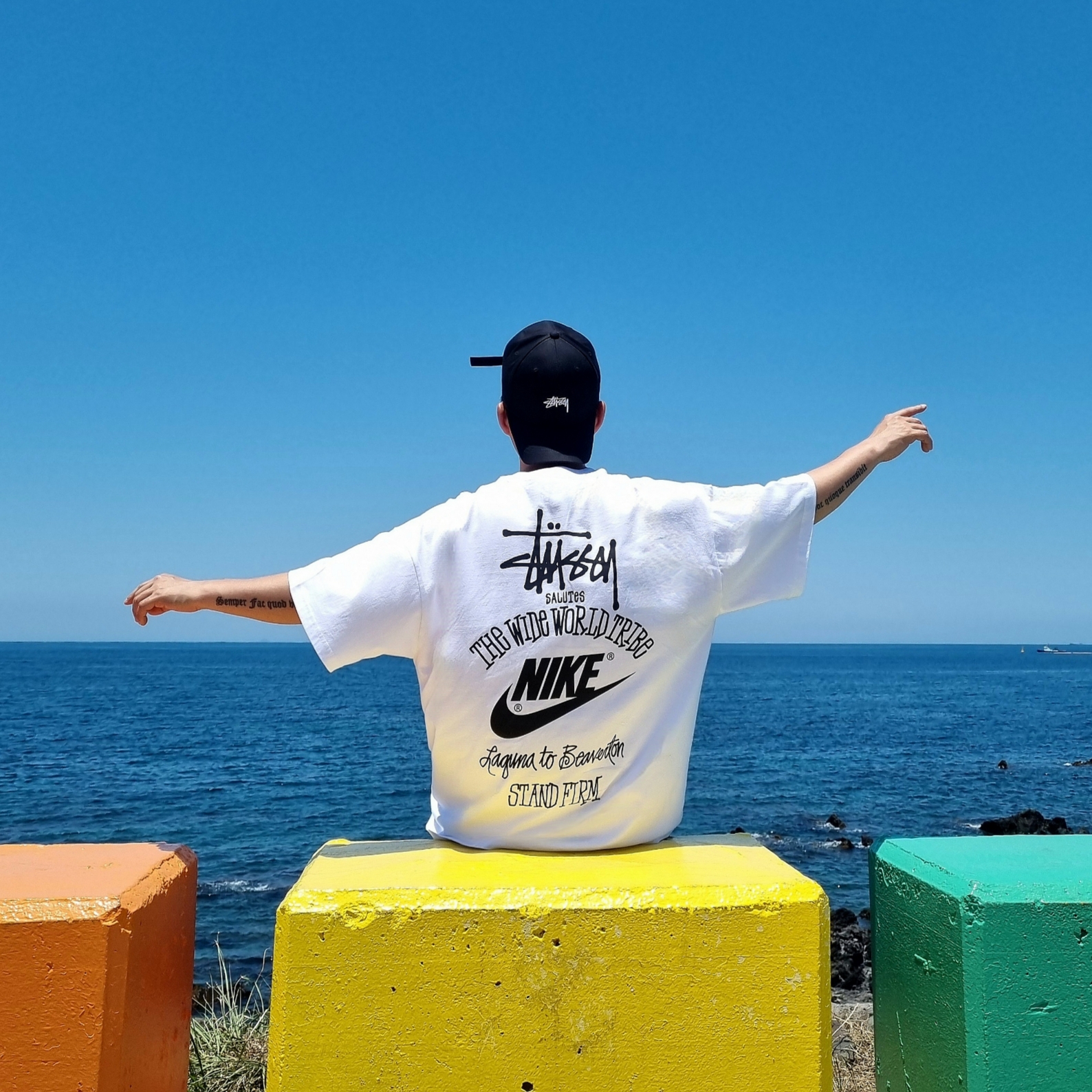 Nike x Stussy T-Shirt White (DV1774-100), Nike x Stussy T-Shirt White (DV1775-100) 착용 스타일