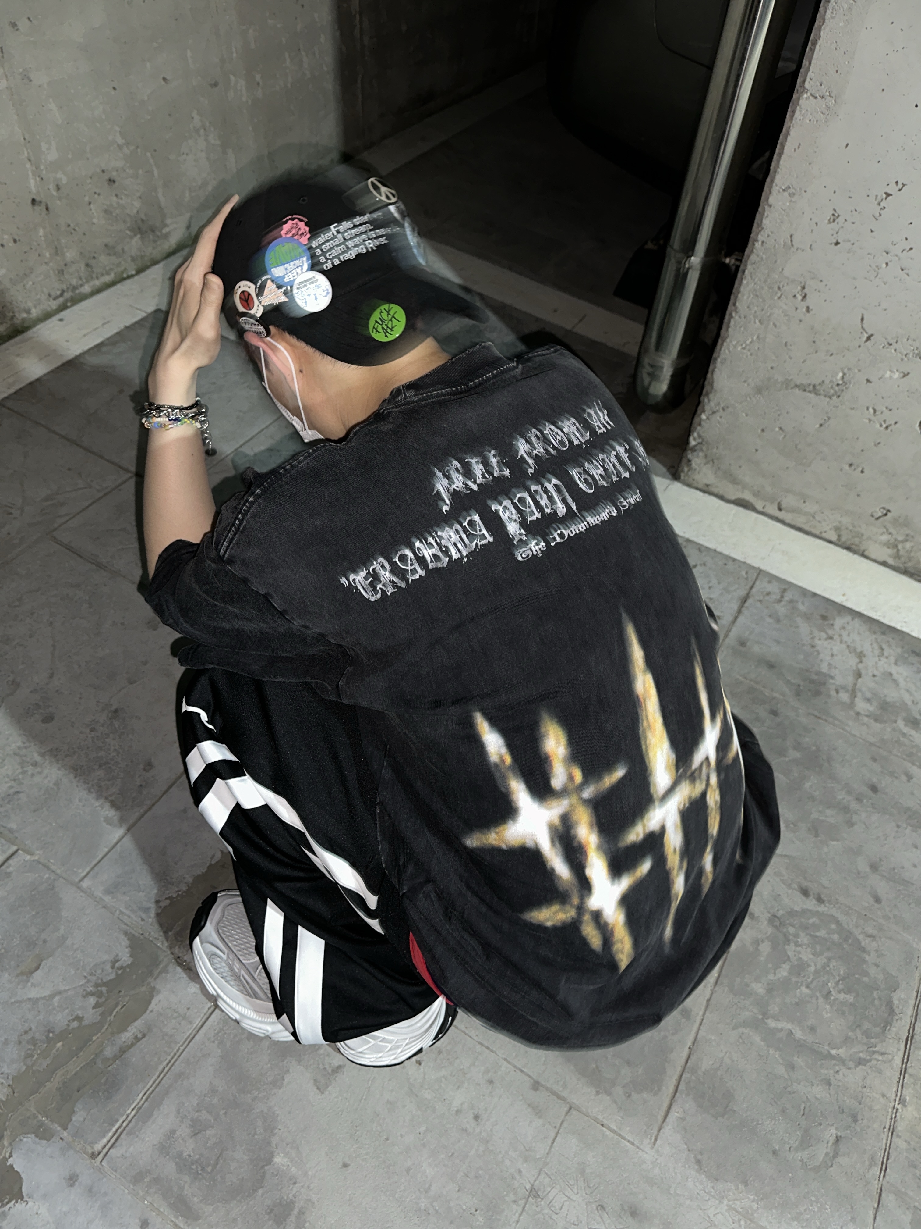 Project G/R 3 Layered Track Pants Black 착용 스타일 - 2