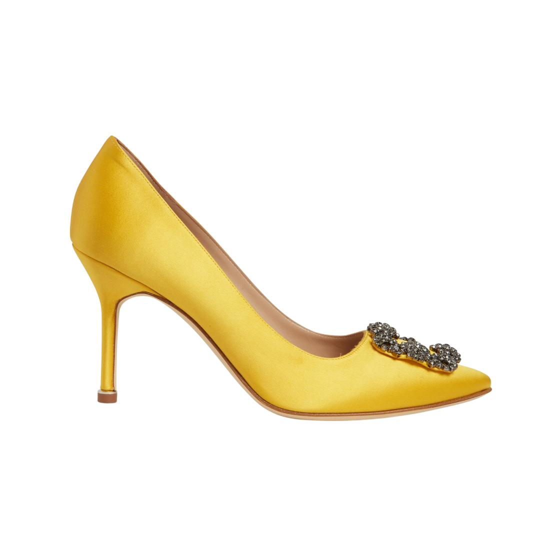 9XX-0663-0038 (W) Manolo Blahnik Hangisi 90 Byel Satin Jewel Buckle Pumps