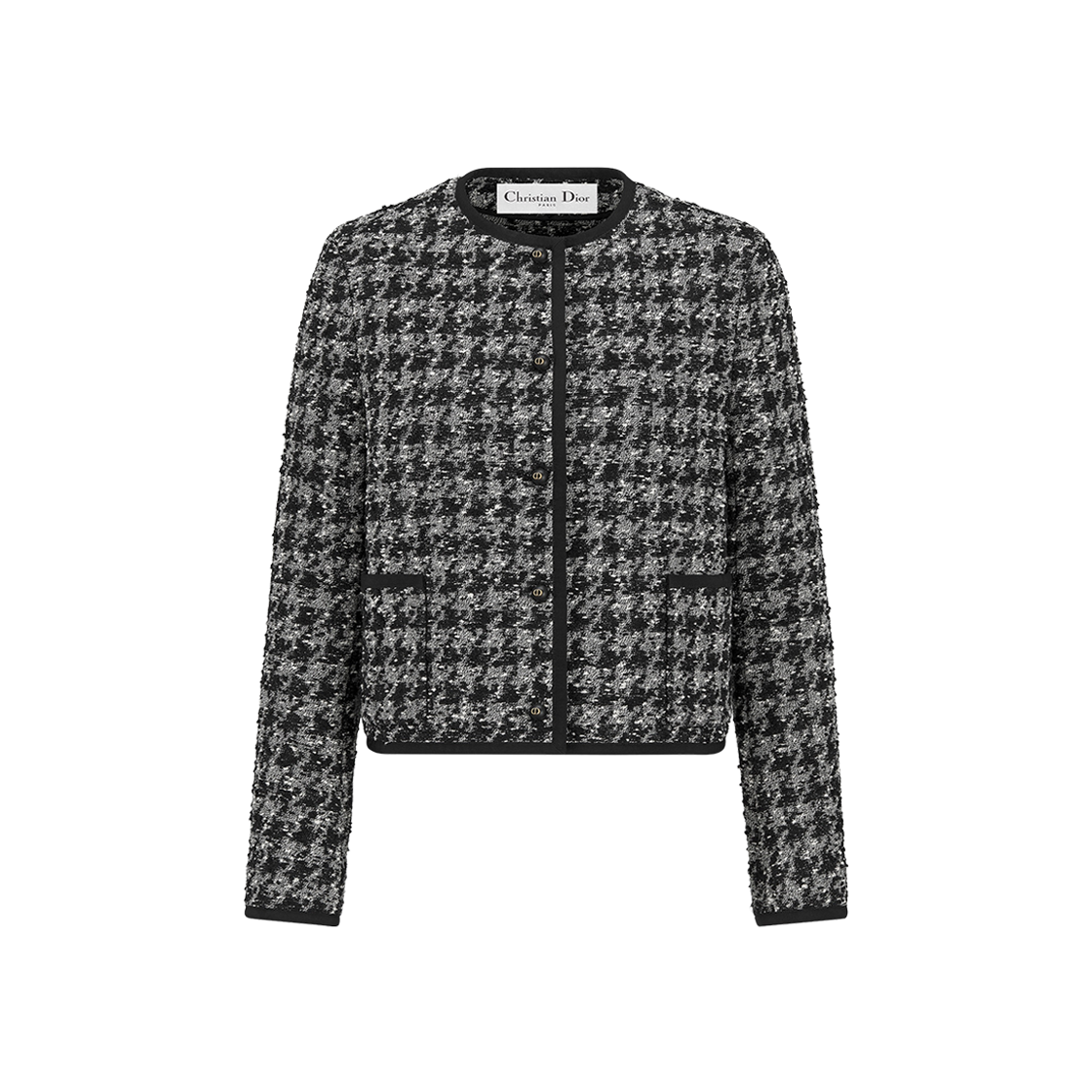 (W) Dior Cropped Jacket Black White Houndstooth Technical Tweed 상세 이미지 1