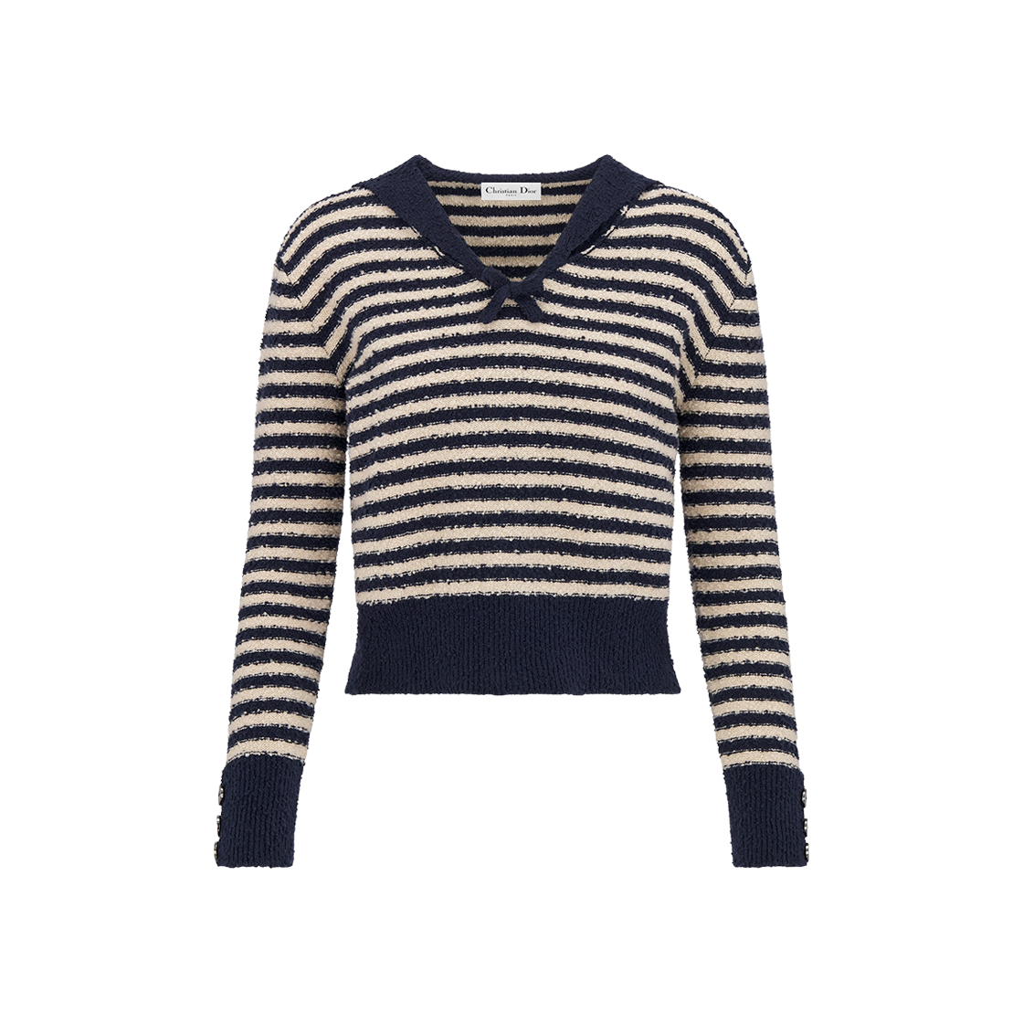 (W) Dior Mariniere Sweater With Sailor Collar And Bow Navy Blue White Knit 상세 이미지 1