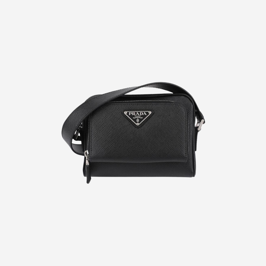 Prada Saffiano Triangle Logo Crossbody Bag Black 상세 이미지 1