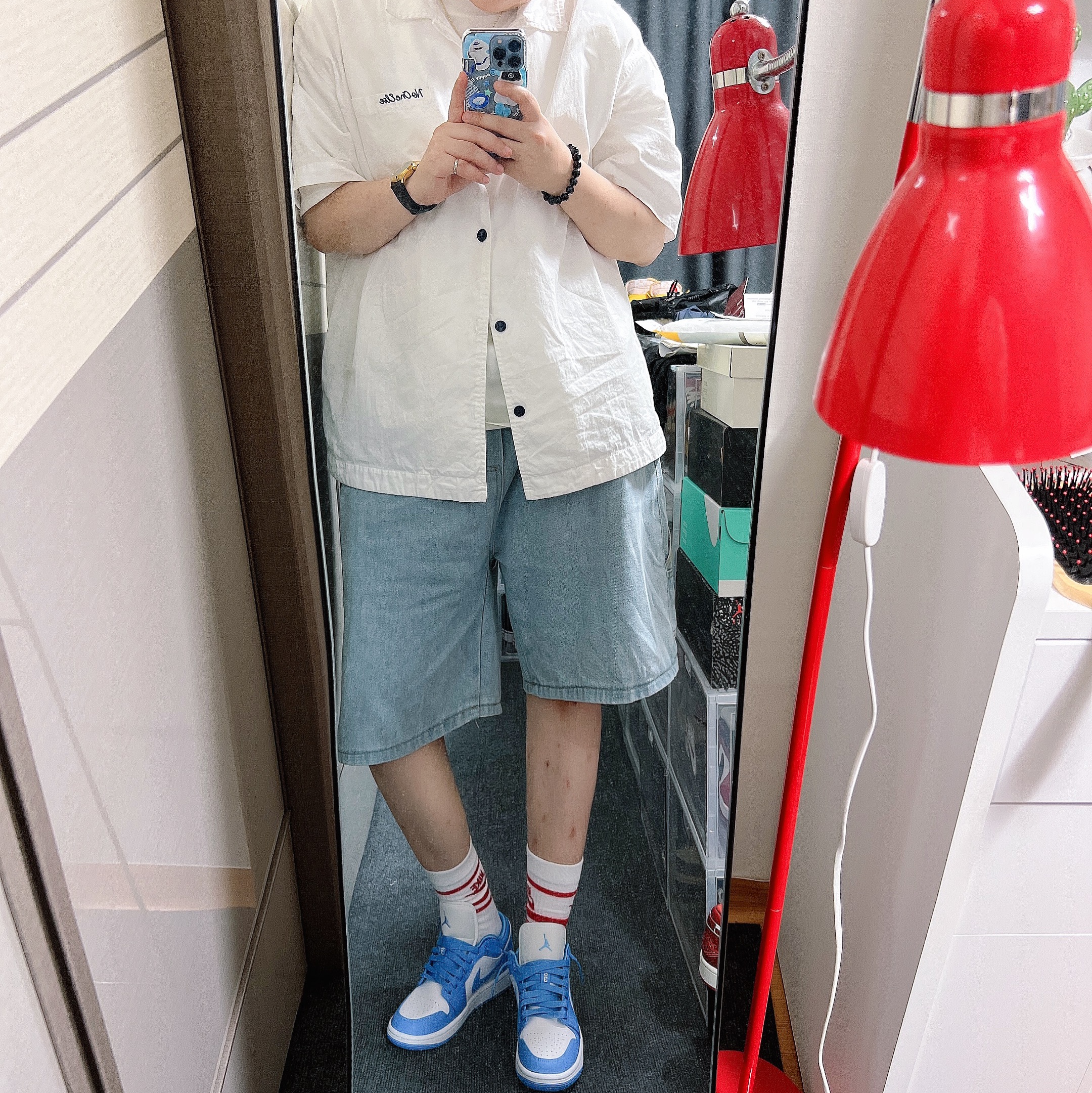 (W) Jordan 1 Low UNC University Blue 착용 스타일 - 2