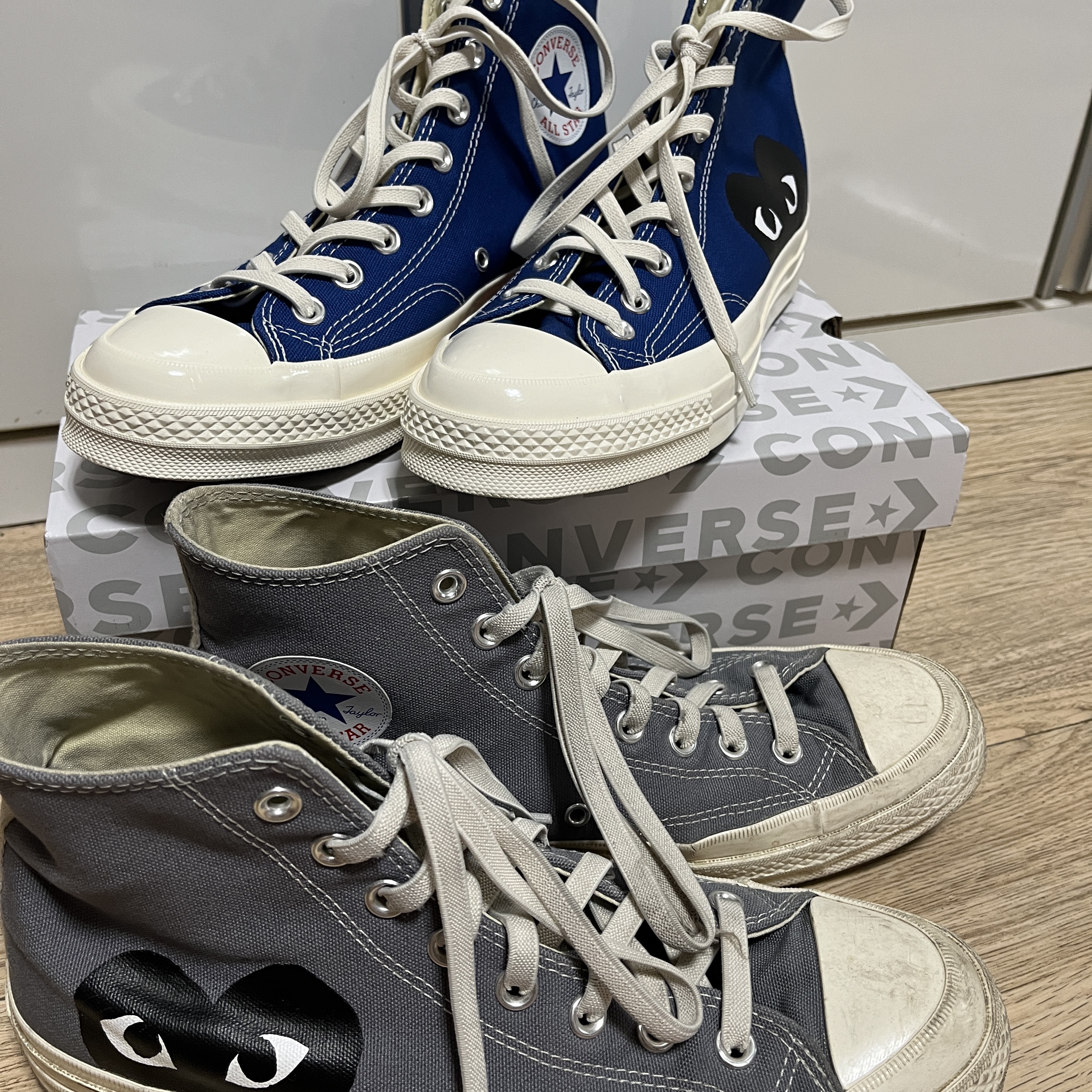 Converse x Play Comme des Garcons Chuck 70 Hi Blue Quartz 착용 스타일