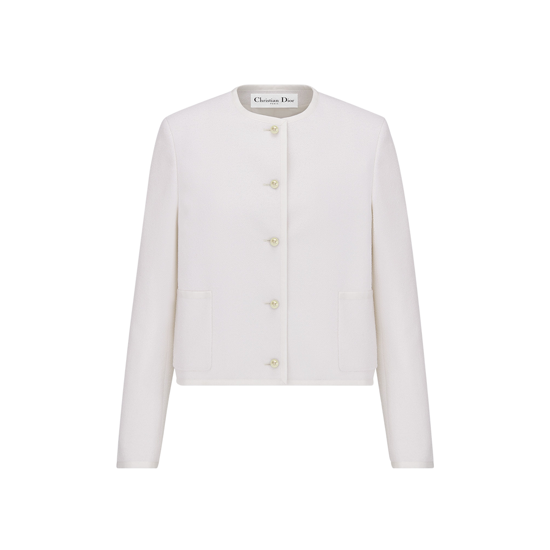 (W) Dior Cropped Jacket White Virgin Wool Cotton Boucle 상세 이미지 1