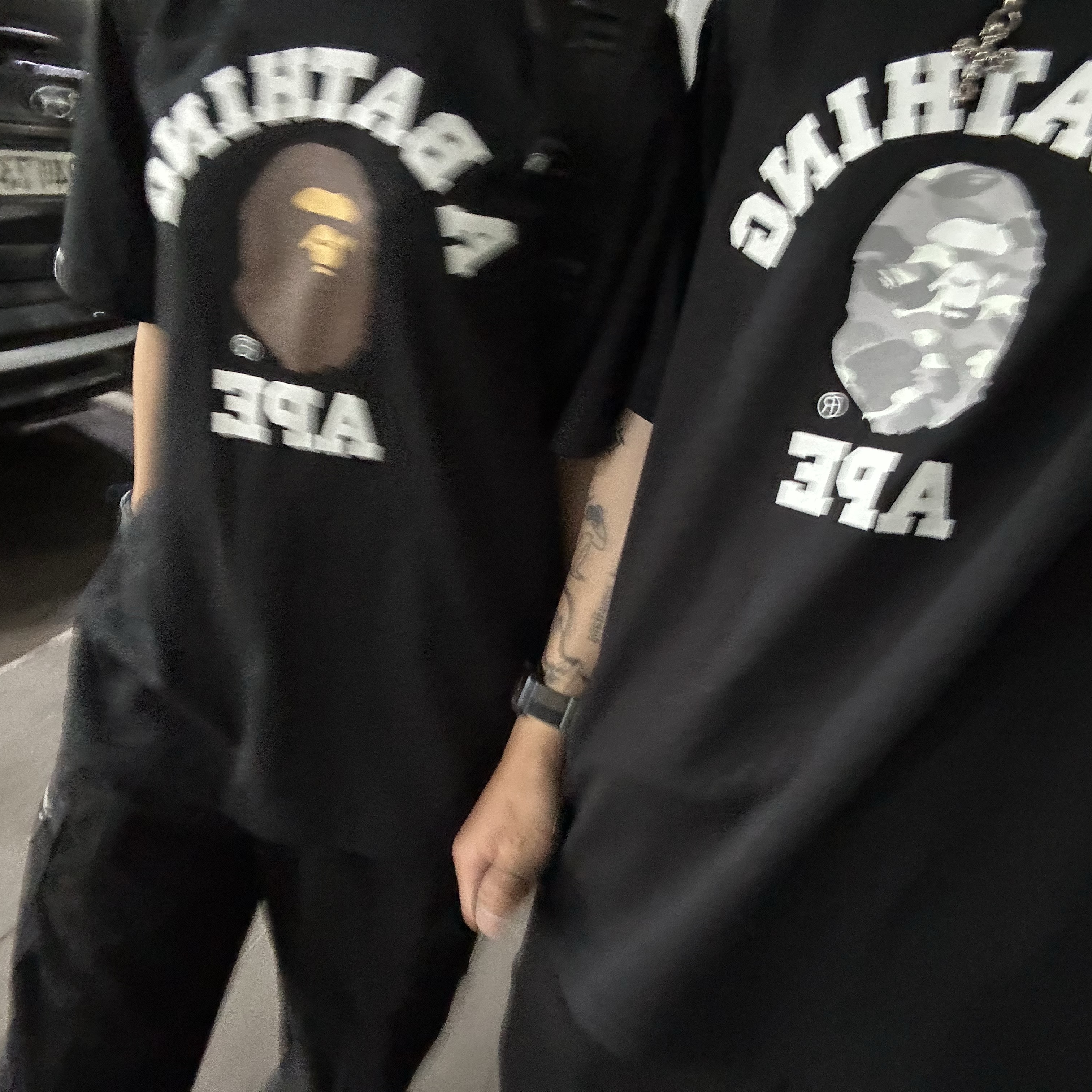 BAPE College T-Shirt Black, BAPE City Camo College T-Shirt Black Grey 착용 스타일 - 2