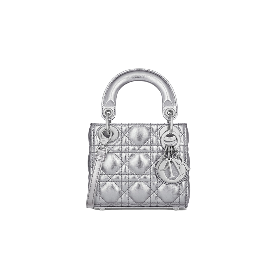 Dior Or Lady Micro Bag Metallic Silver Tone Crinkled 상세 이미지 1