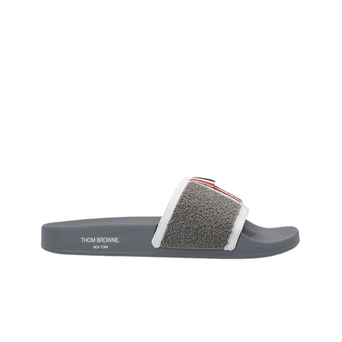 MFL054B-07686-035 Thom Browne Terry Cloth Pool Slide in Rubber Medium Grey
