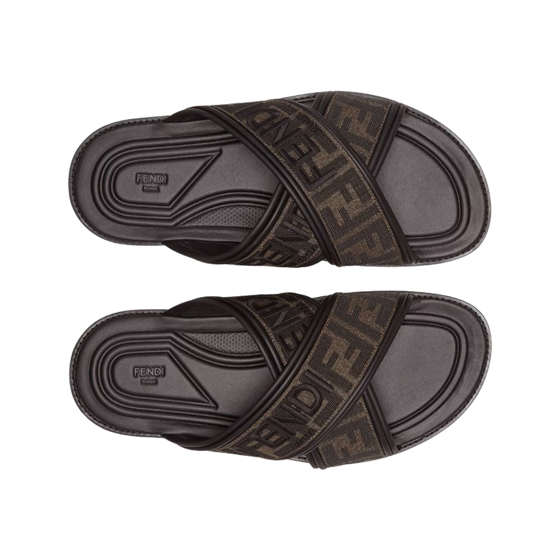 (W) 펜디 패브릭 슬라이드 멀티컬러 브라운((W) Fendi Fabric Slides Multicolor Brown) - 2