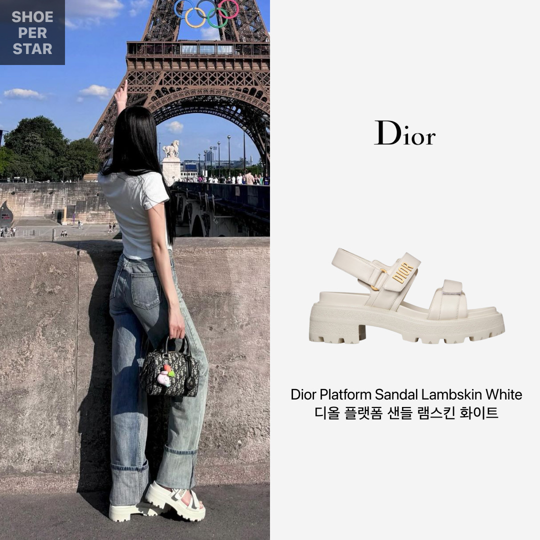 (W) Dior Dioract Platform Sandal Lambskin White 착용 스타일 - 1