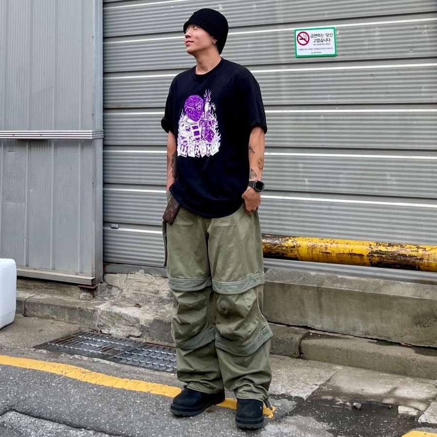 Farfromwhat Far Layered Work Pants Olive 착용 스타일 - 1