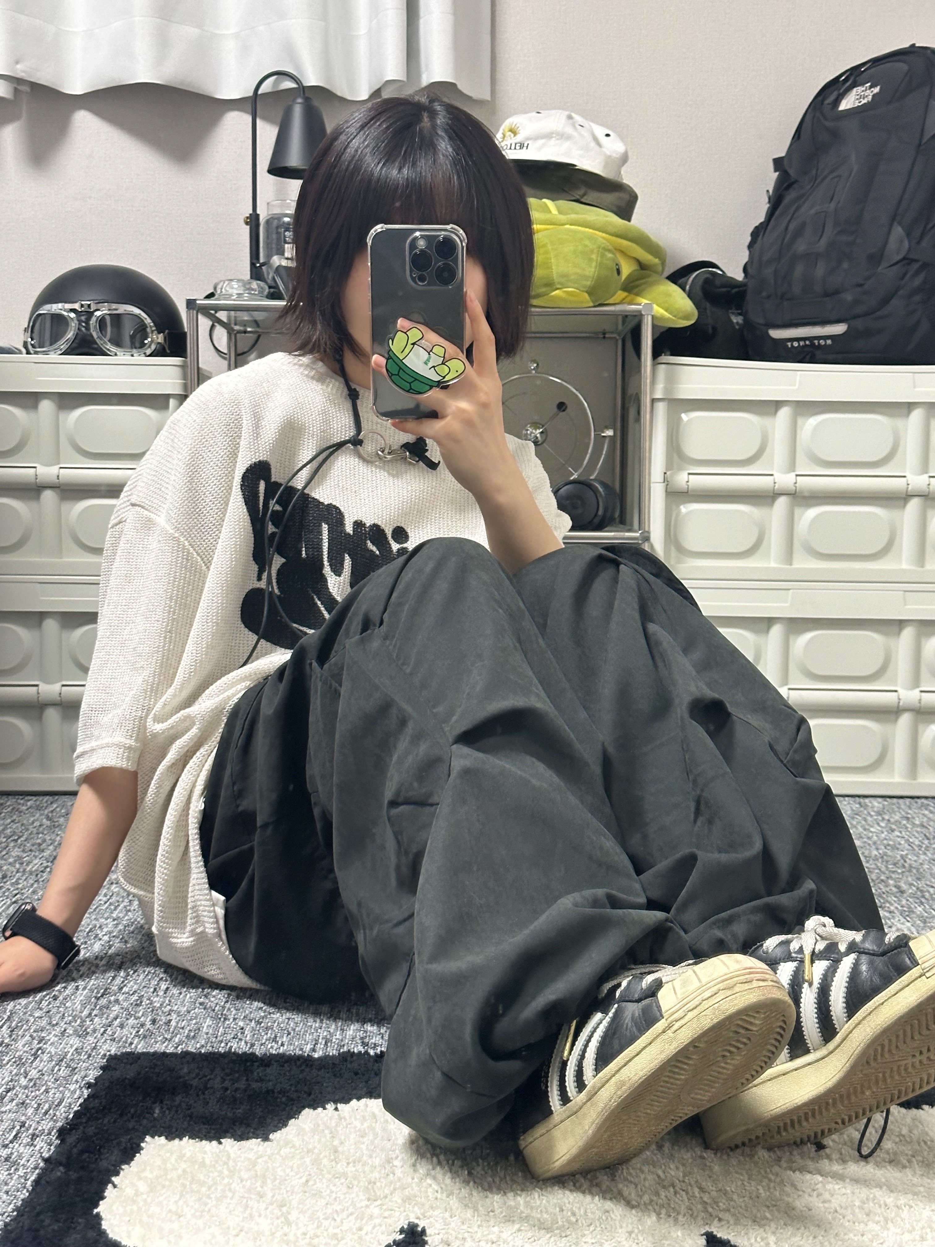 Adidas Superstar Premium Black White, Our Legacy Ladon Leather Keychain Black 착용 스타일 - 4