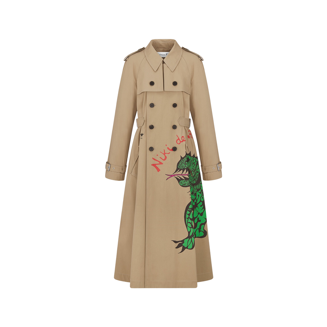 (W) Dior Trench Coat Beige Gabardine Green Dragon Motif 상세 이미지 1