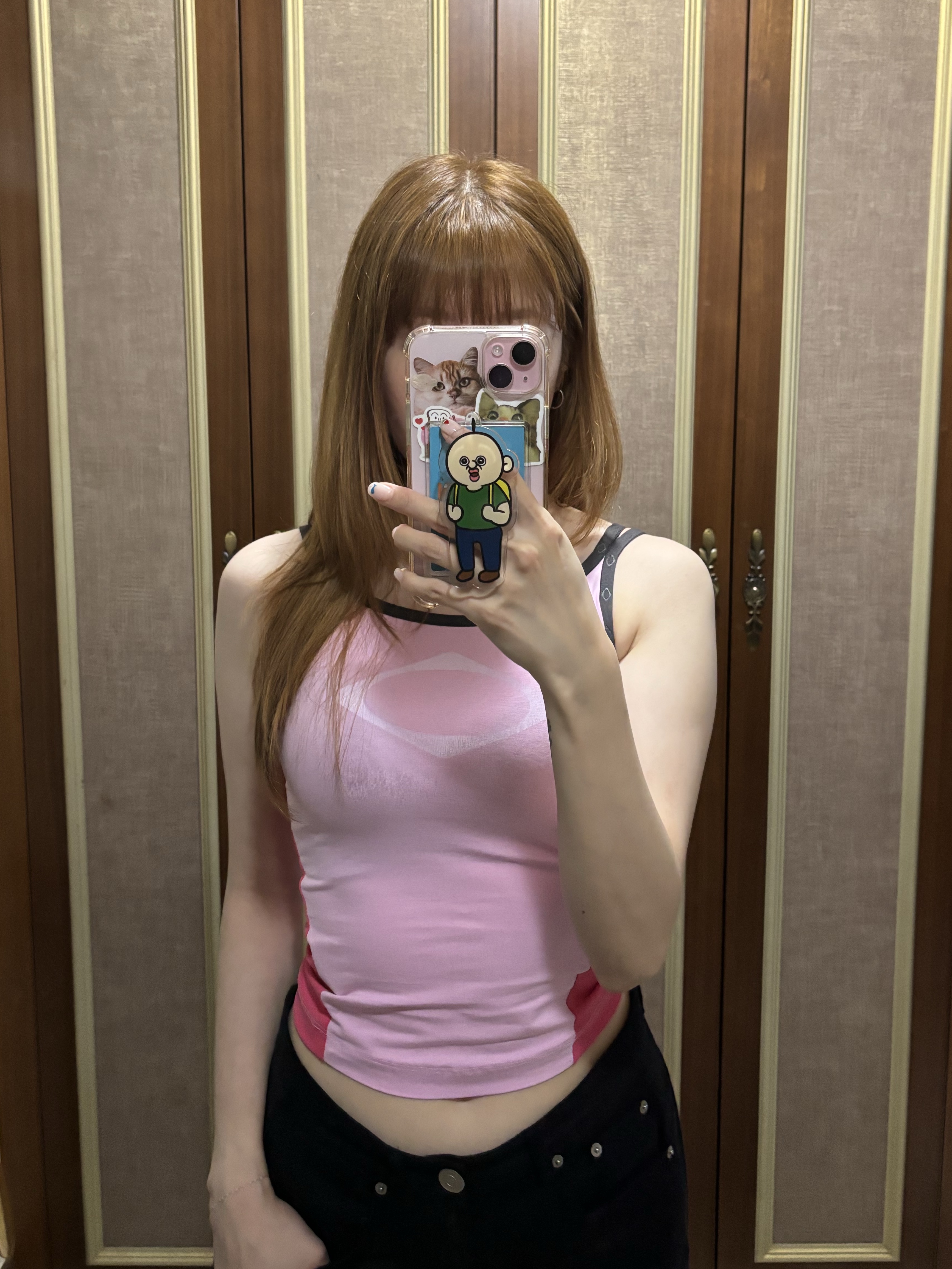 (W) Mischief Rhombus Color Blocked Sleeveless Pink 착용 스타일 - 1