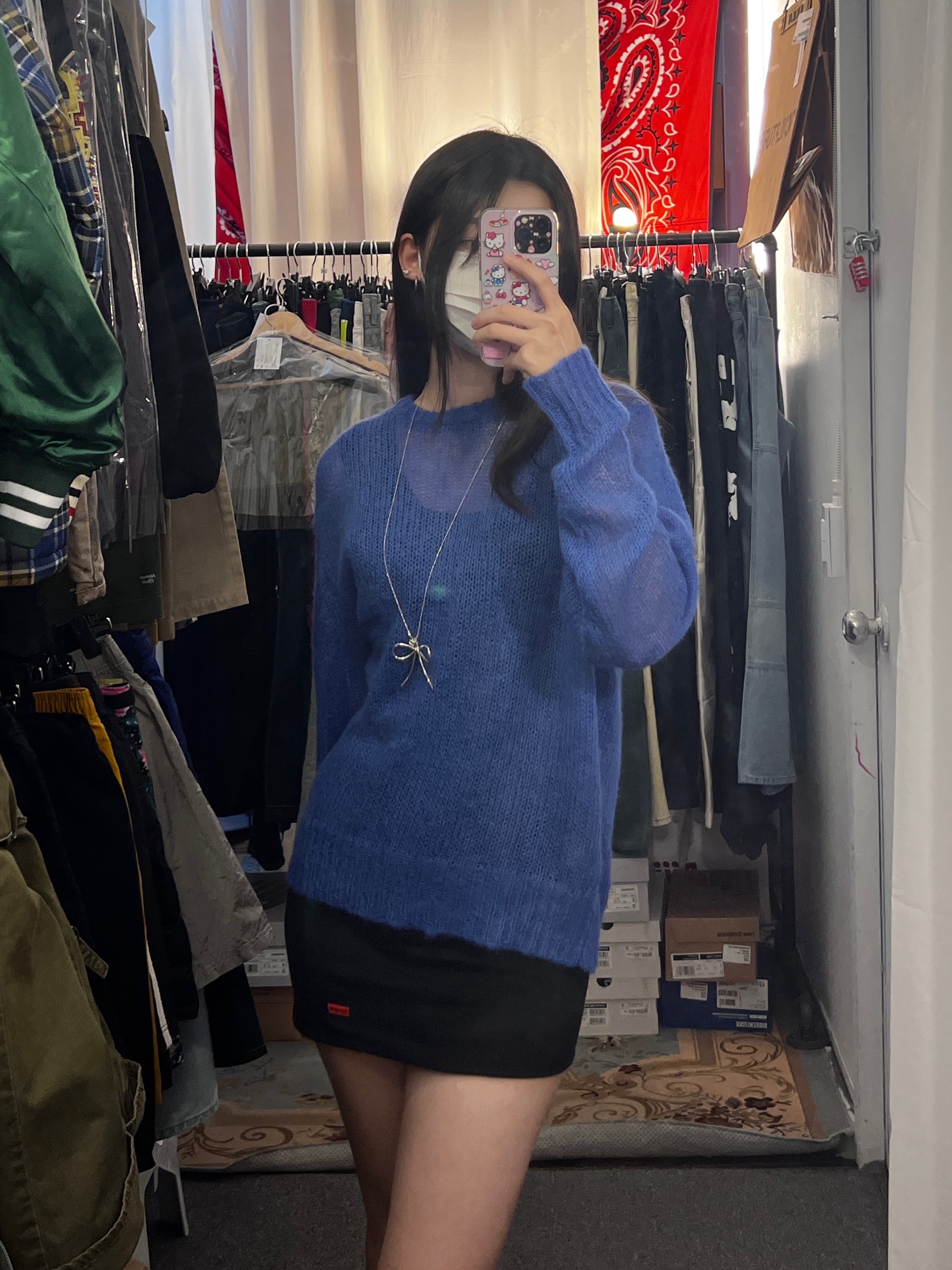 Stussy S Loose Knit Sweater Blue 착용 스타일