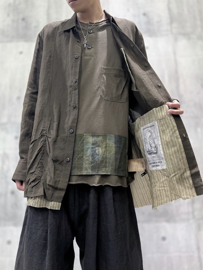 Ziggy Chen Layered Wrinkled Effect Shirt Brown 착용 스타일 - 1
