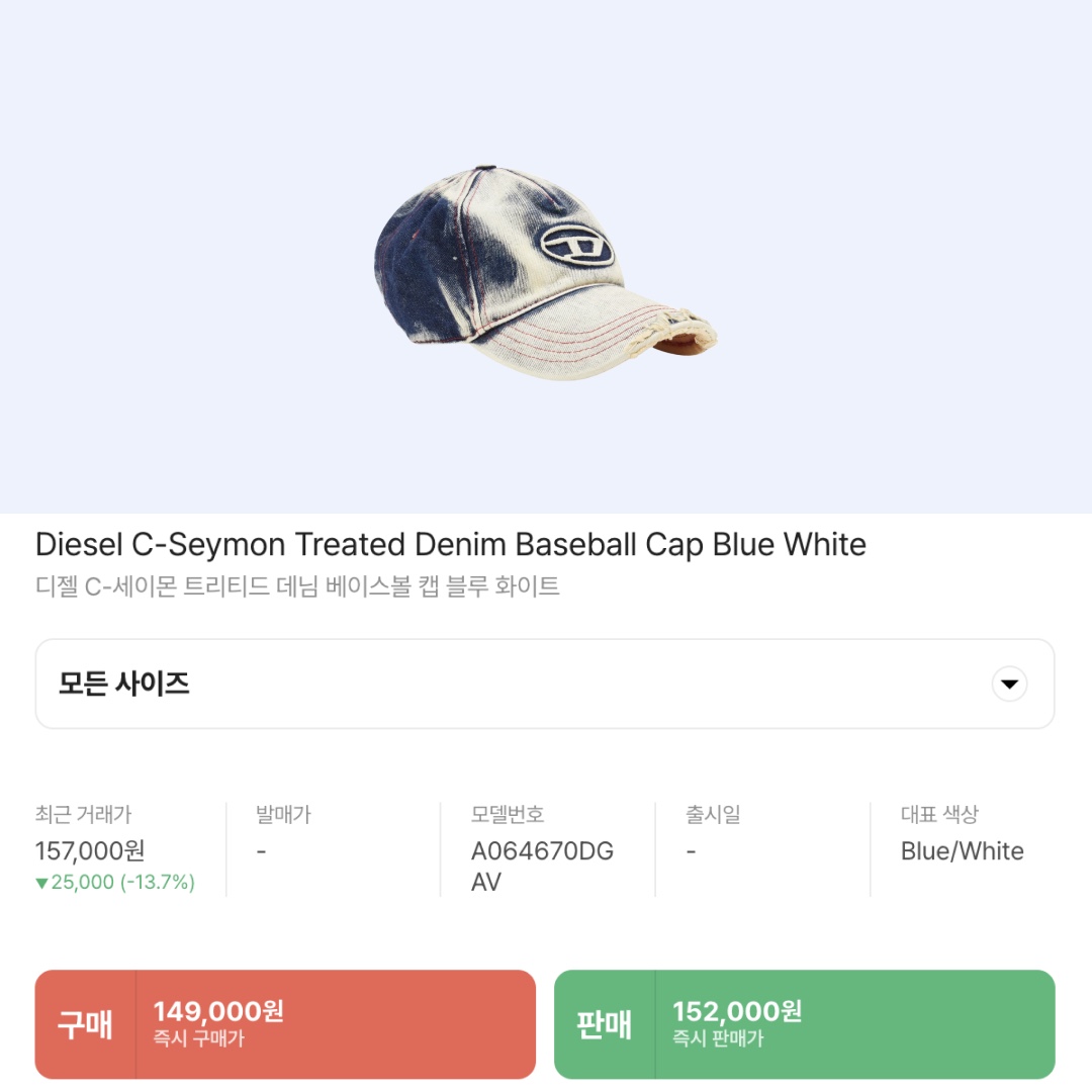 Diesel C-Seymon Treated Denim Baseball Cap Blue White 착용 스타일 - 2