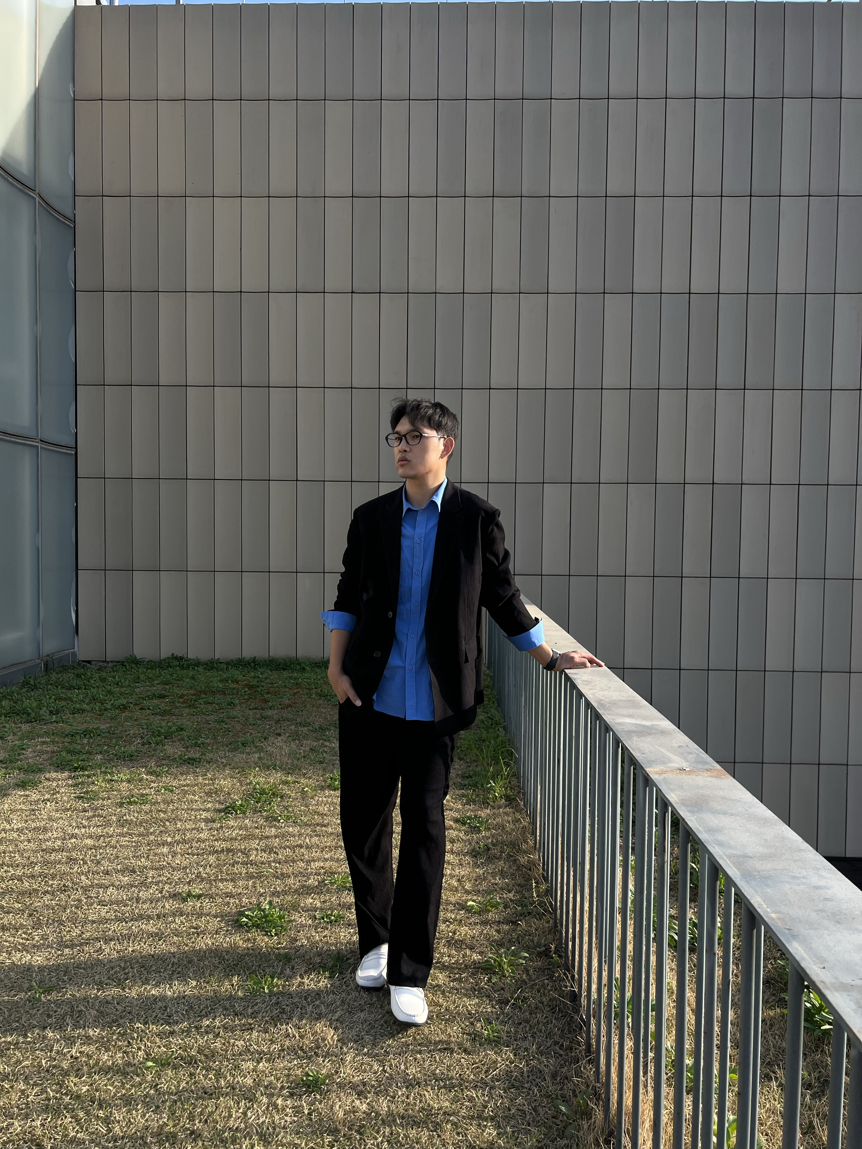 TNGT Kinoshita Seersucker Unconstructed Set-up Jacket Black 착용 스타일 - 5