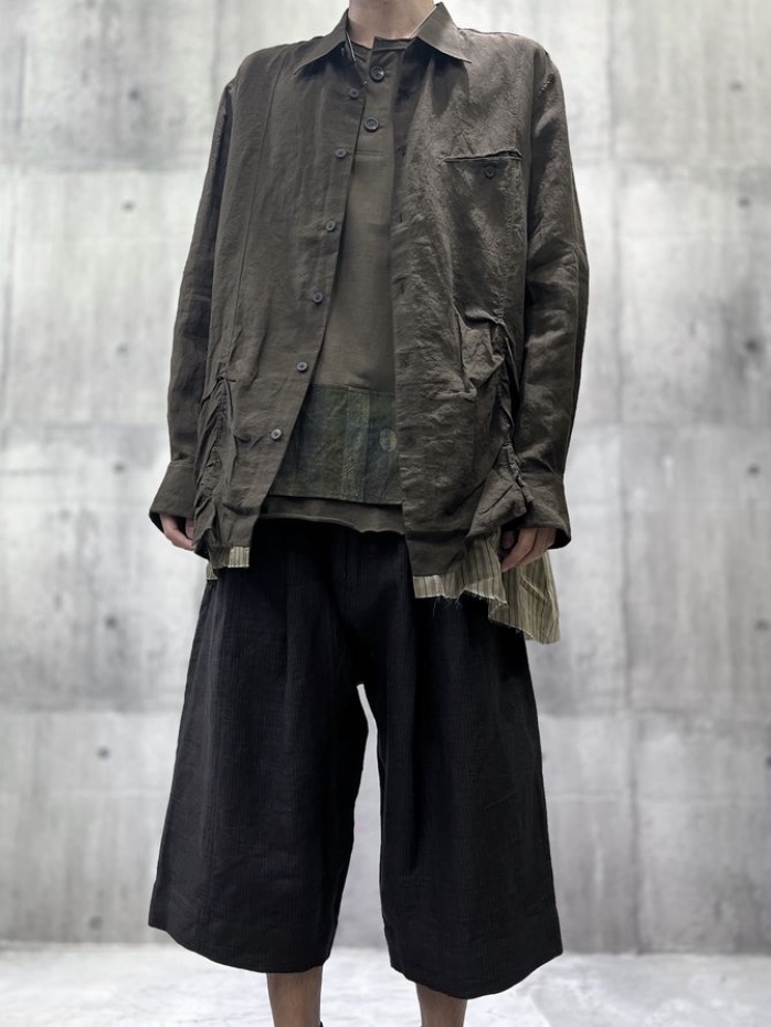 Ziggy Chen Layered Wrinkled Effect Shirt Brown 착용 스타일 - 2