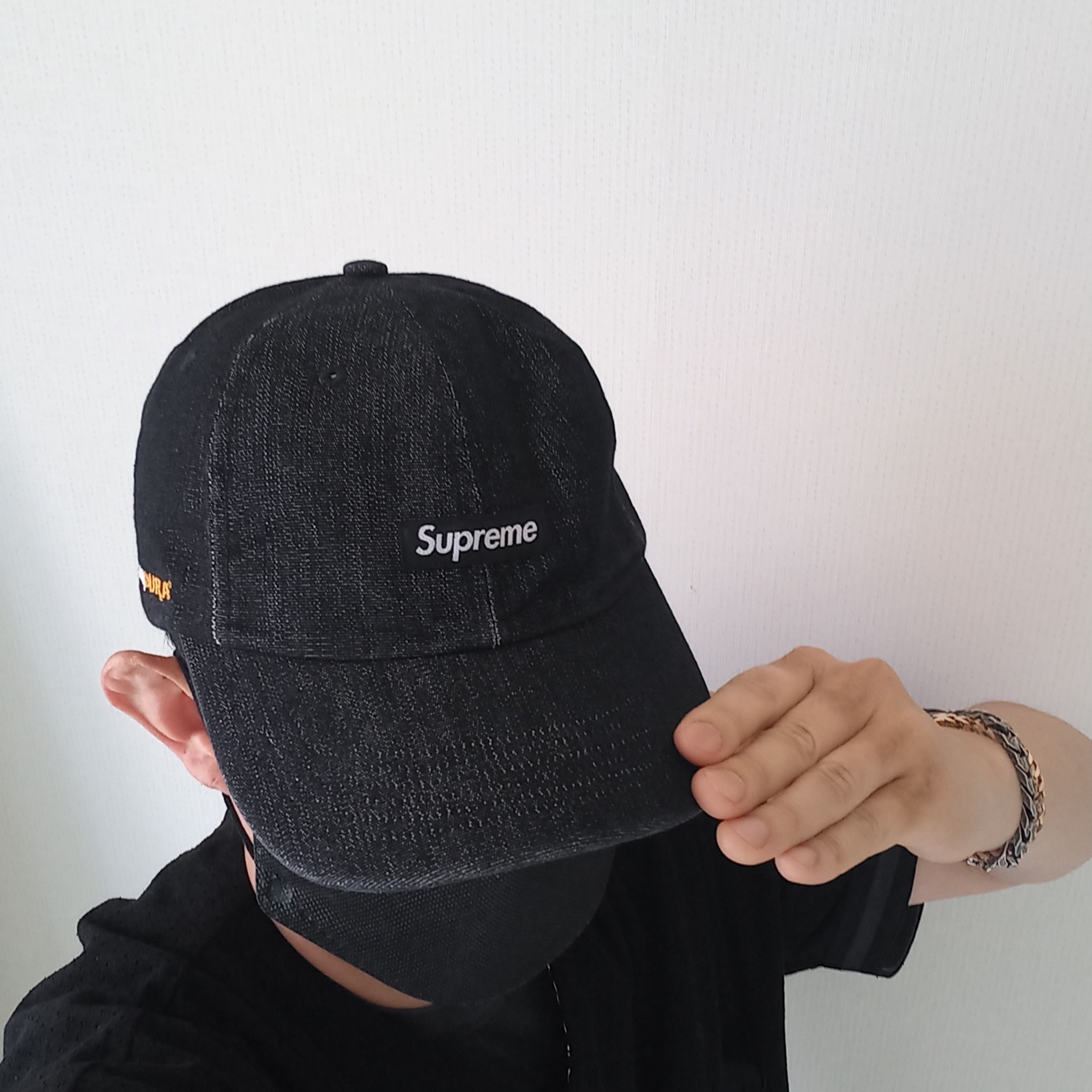 Supreme Cordura Denim Small Box 6-Panel Black - 24SS, Supreme Ultrasuede Mesh Baseball Jersey Black - 24SS 착용 스타일 - 3