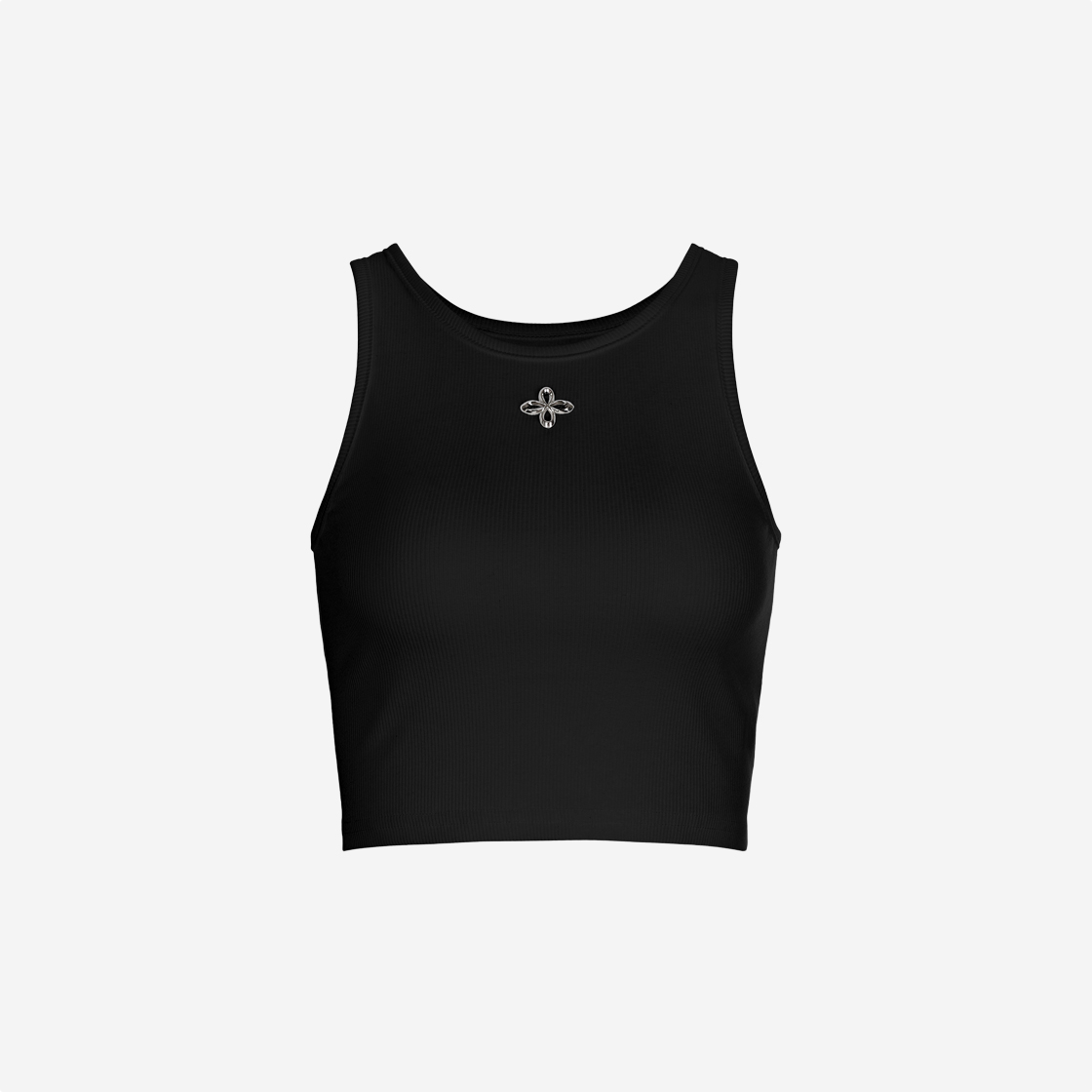써저리 메탈 클로버 로고 크롭 슬리브리스 블랙(Surgery Metal Clover Logo Crop Sleeveless Black)