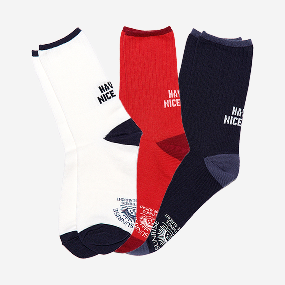 헬로선라이즈 헤브 어 나이스 트립 크루 삭스 3팩(Hello Sunrise Have a Nice Trip Crew Socks 3Pack) - 2