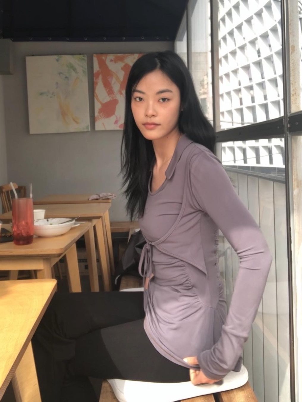 Elfelfelf Archives Women Collar Vest Long T City Gray, Elfelfelf Archives Women Collar Vest Long T White 착용 스타일