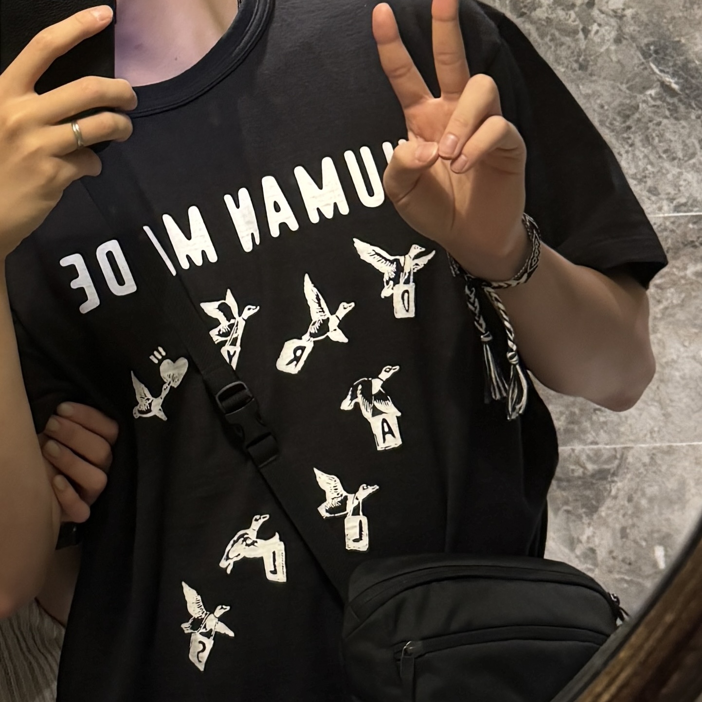 Human Made Graphic T-Shirt #17 Black, Clarks Wallabee Black Suede 착용 스타일 - 2
