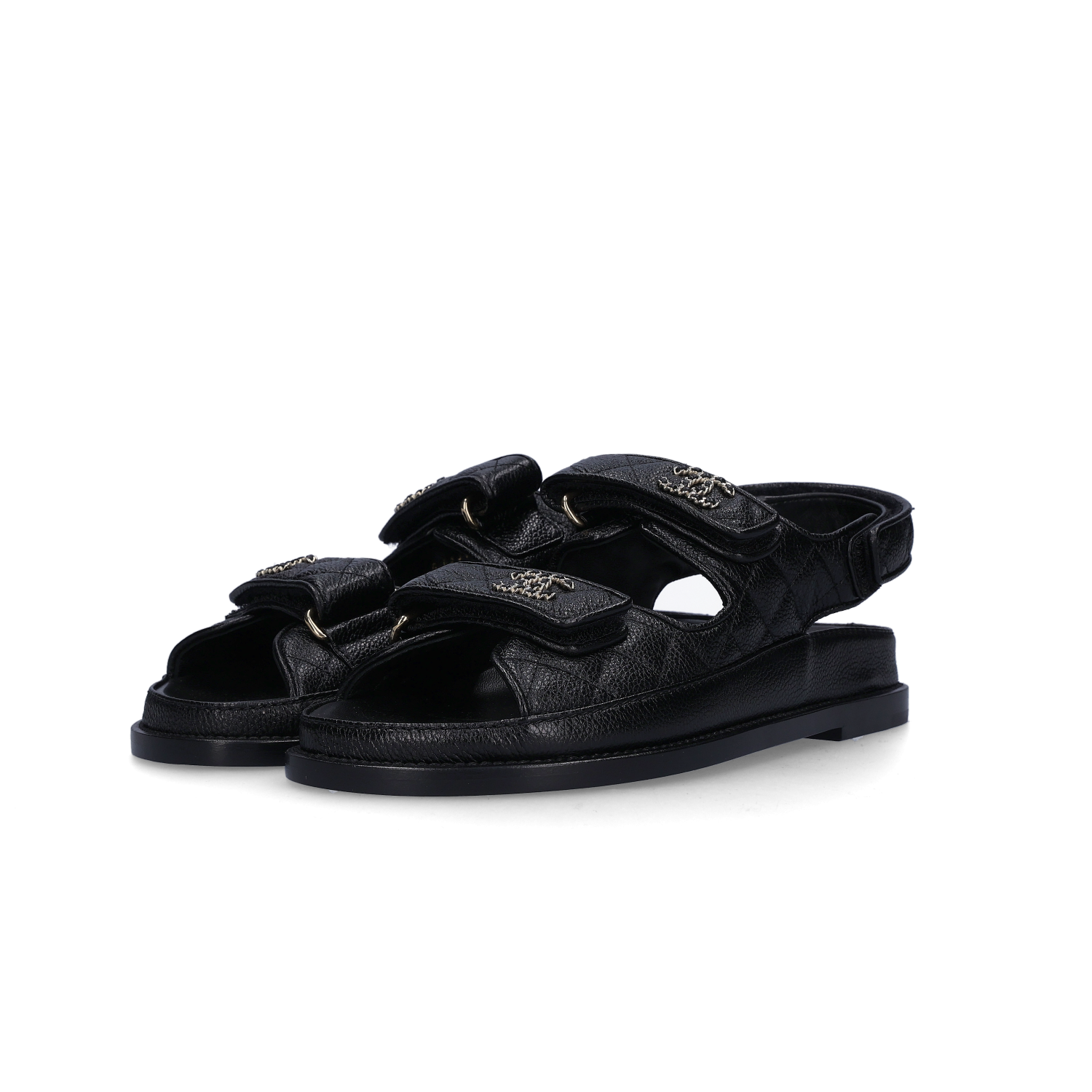 (W) Chanel Sandals Grained Calfskin & Black