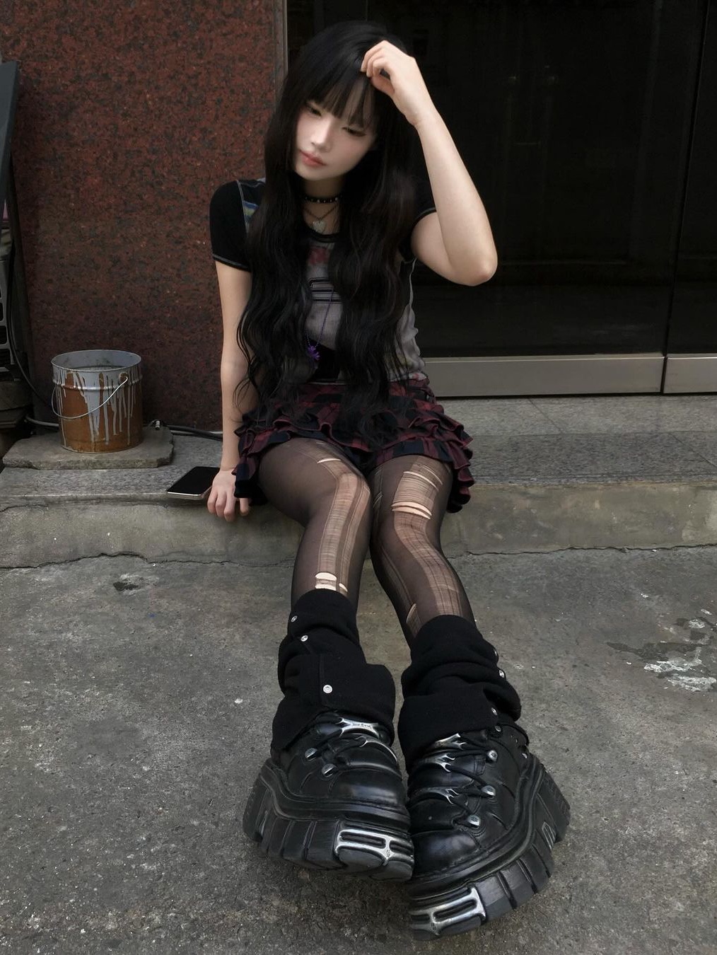 Elfelfelf Archives Women Sweety Check Skirt Red, Elfelfelf Archives Women Sweety Stripe Skirt 착용 스타일